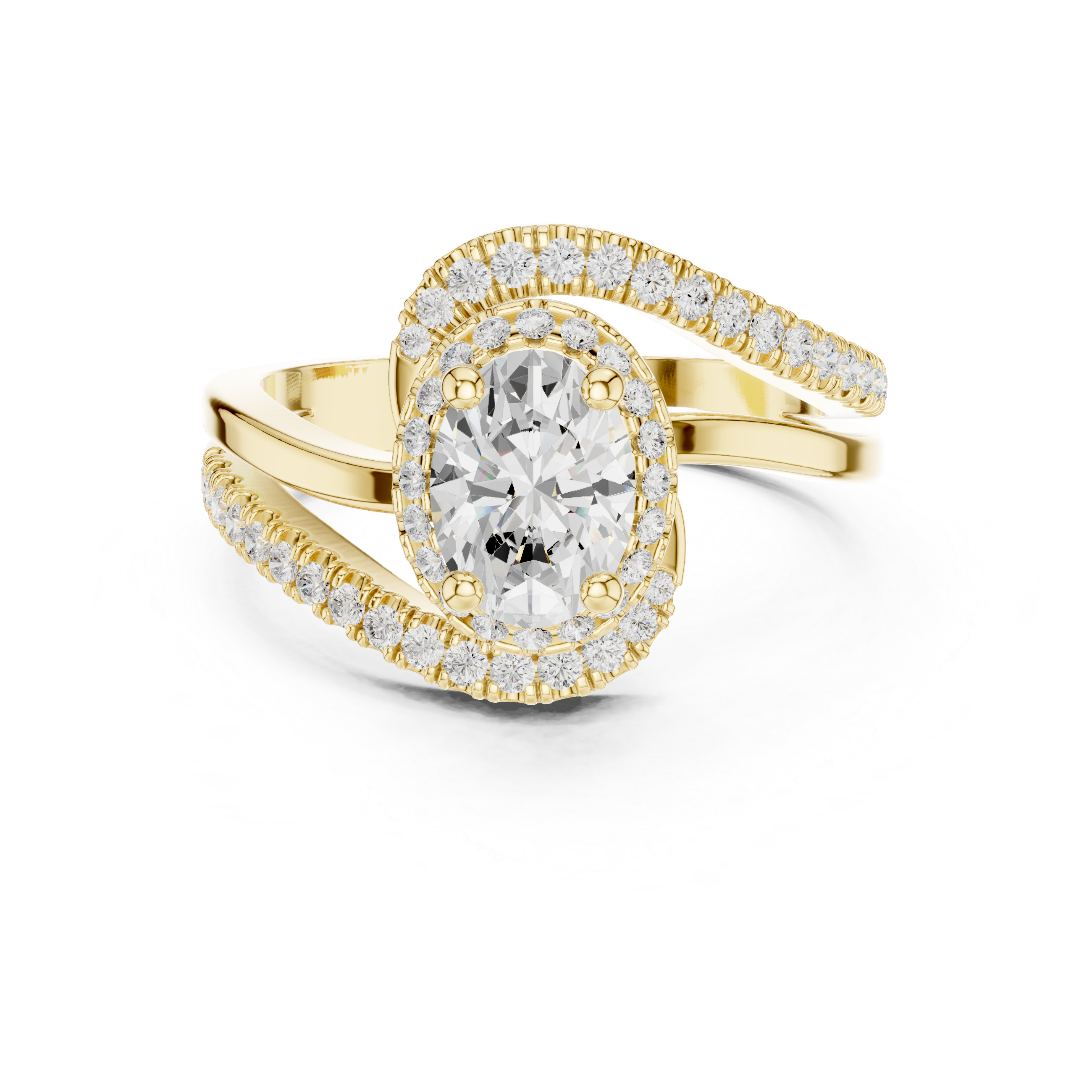 Oval center diamond and split shank pav‚ diamonds