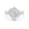 Princess-cut center diamond and halo pav‚ diamonds