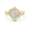 Princess-cut center diamond and halo pav‚ diamonds