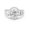 Five-stone round center diamond ring with baguette side diamonds and pav‚ accents