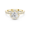 Round center diamond ring with halo and pav‚ band