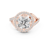 A luxurious ring featuring a central diamond surrounded by a halo of smaller diamonds.