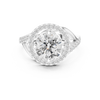 A luxurious ring featuring a central diamond surrounded by a halo of smaller diamonds.