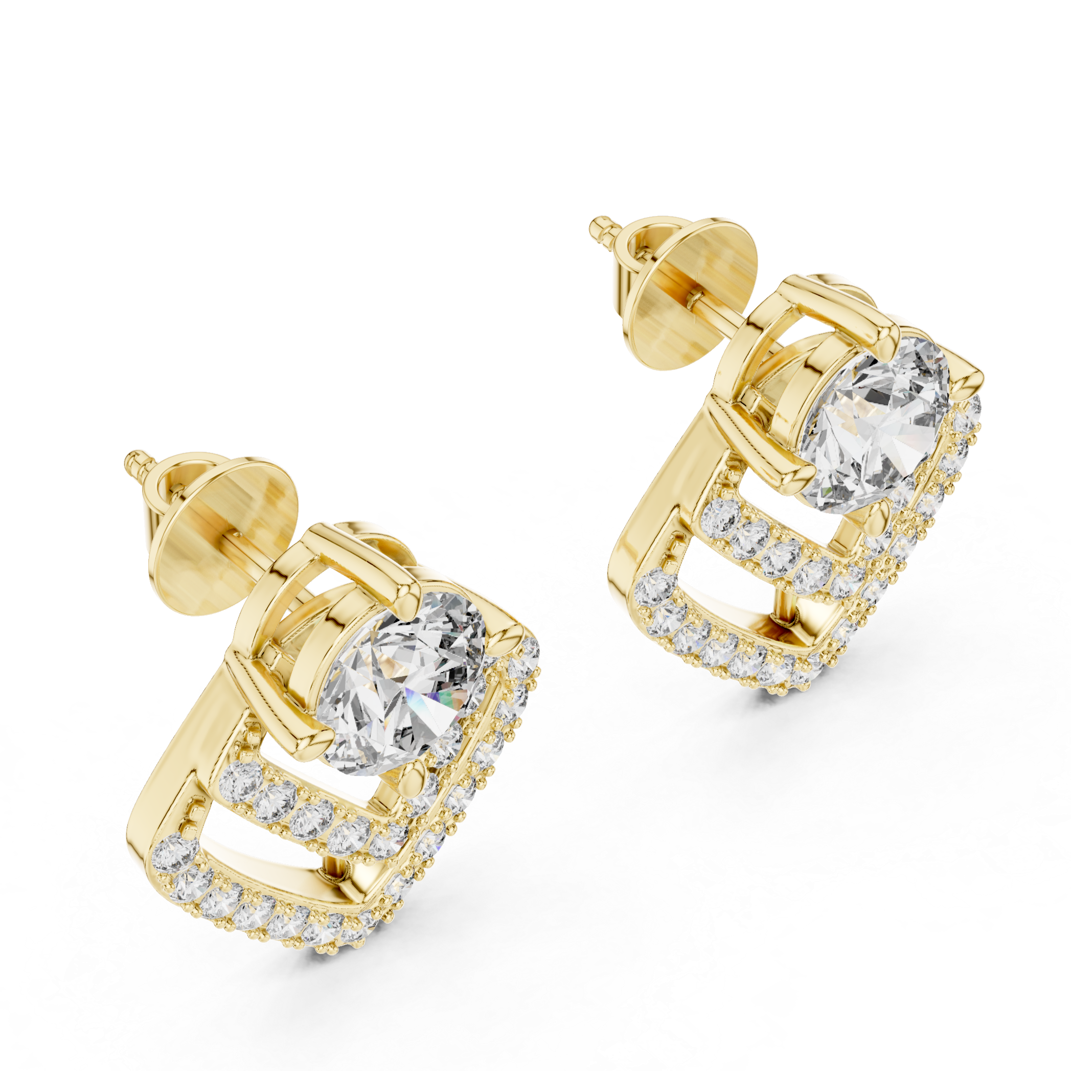 Square Diamond Halo Earrings