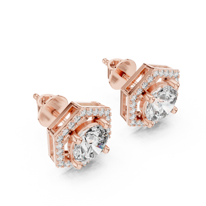 Hexa Halo Elegance: Rose Gold Diamond Studs