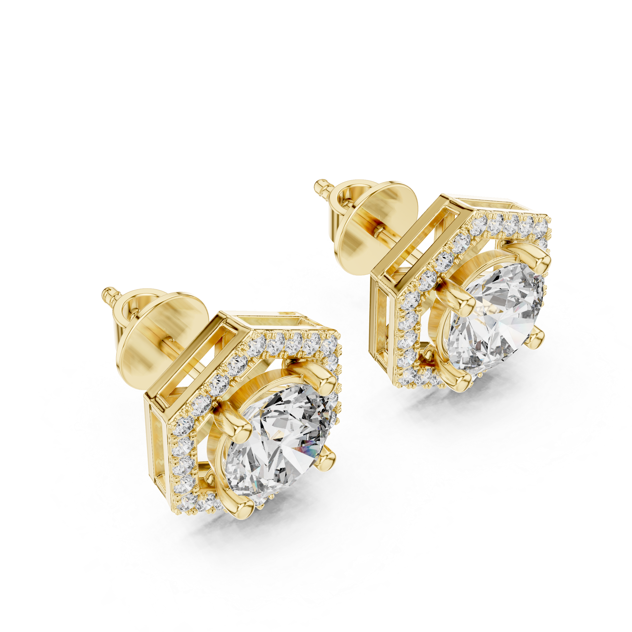 Hexa Halo Elegance: Rose Gold Diamond Studs