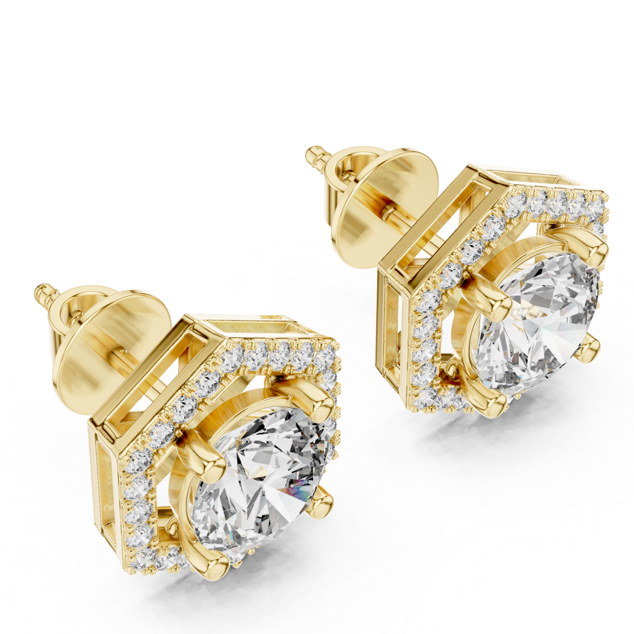 Hexa Halo Elegance: Rose Gold Diamond Studs