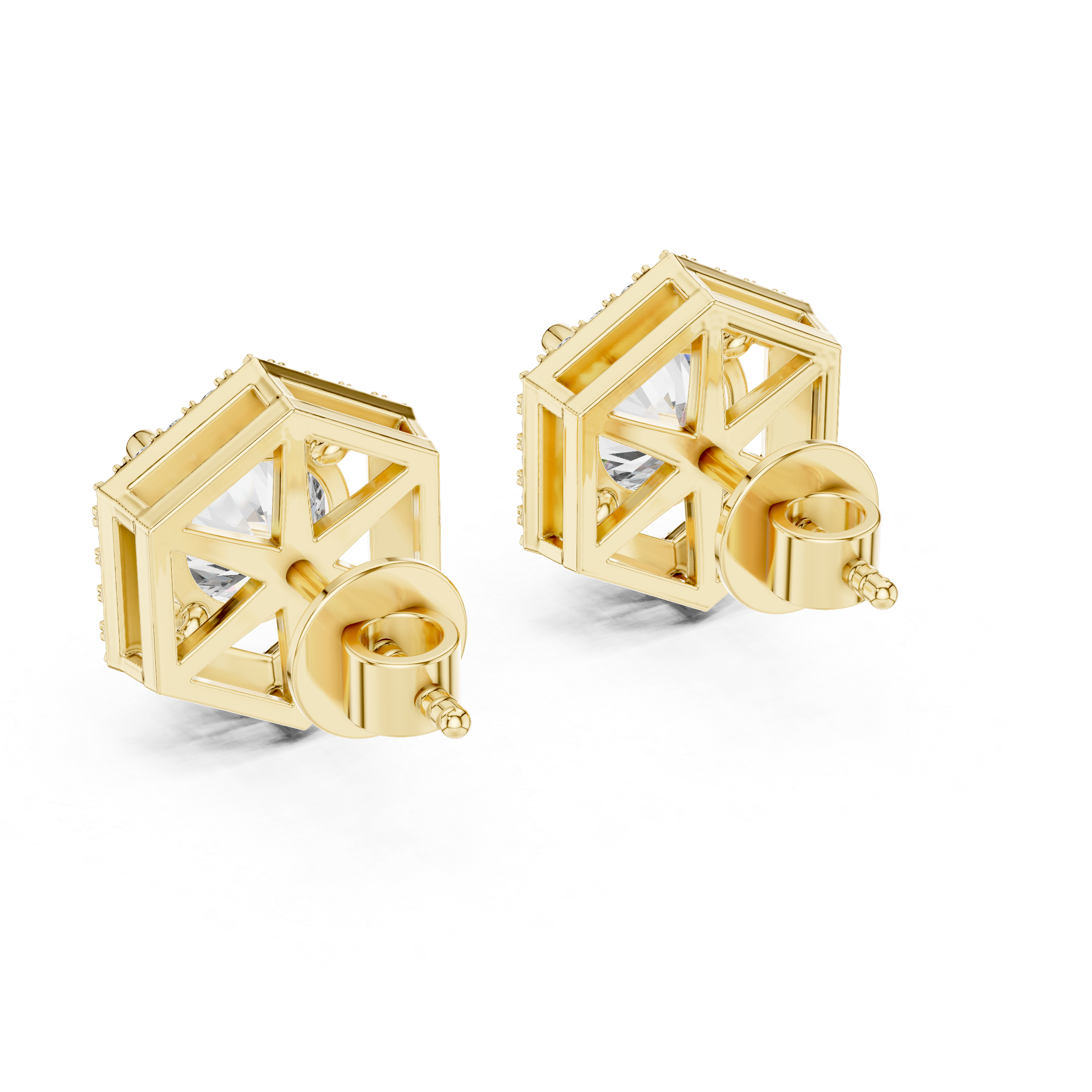 Hexa Halo Elegance: Rose Gold Diamond Studs