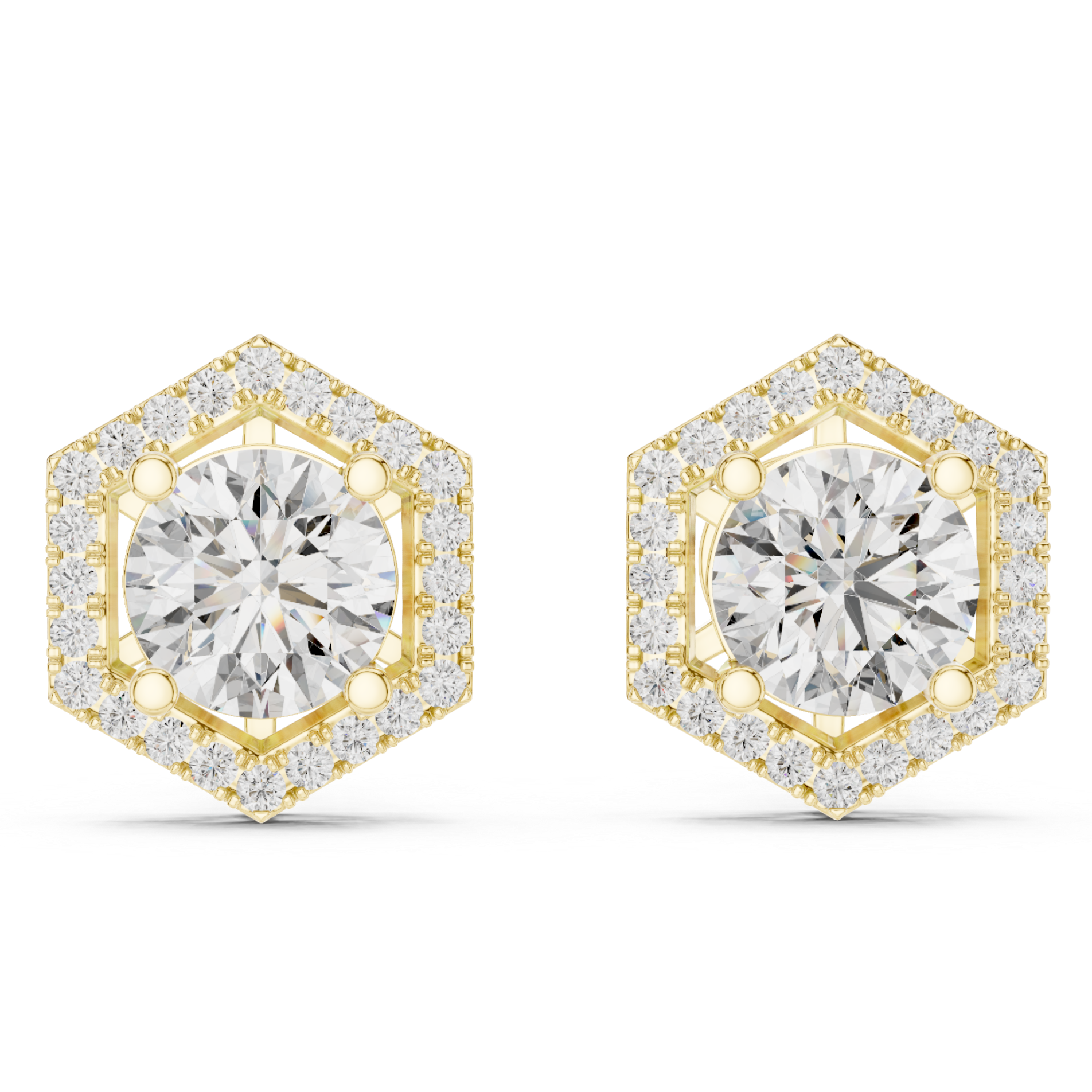 Hexa Halo Elegance: Rose Gold Diamond Studs