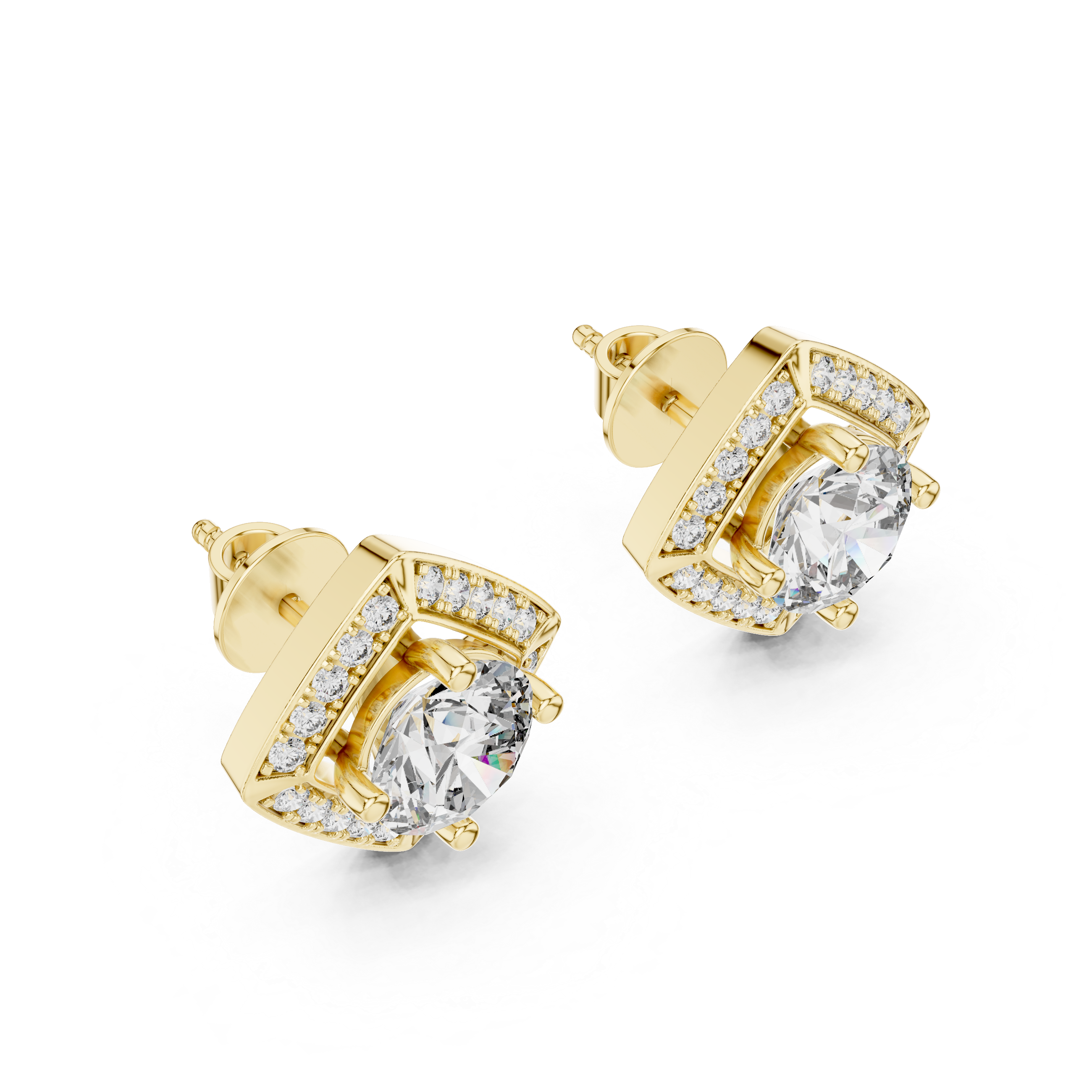 Halo Princess Cushion Diamond Studs in Rose Gold