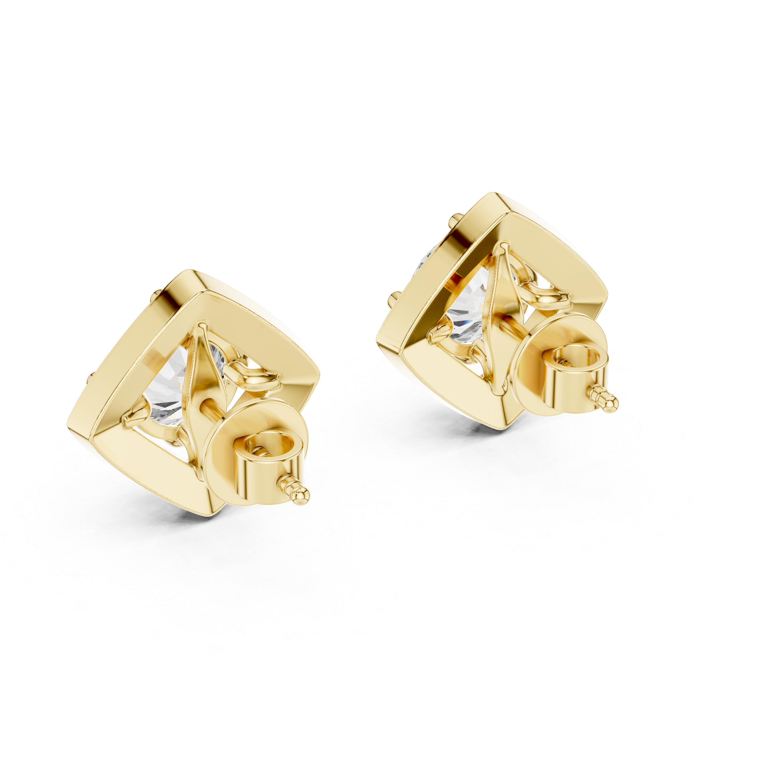 Halo Princess Cushion Diamond Studs in Rose Gold