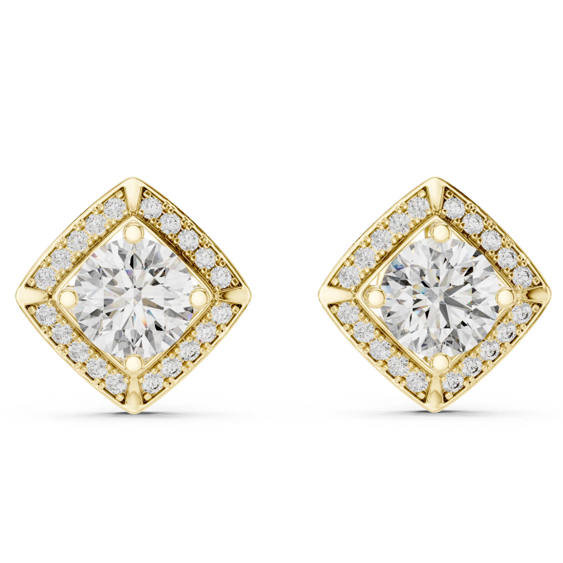 Halo Princess Cushion Diamond Studs in Rose Gold