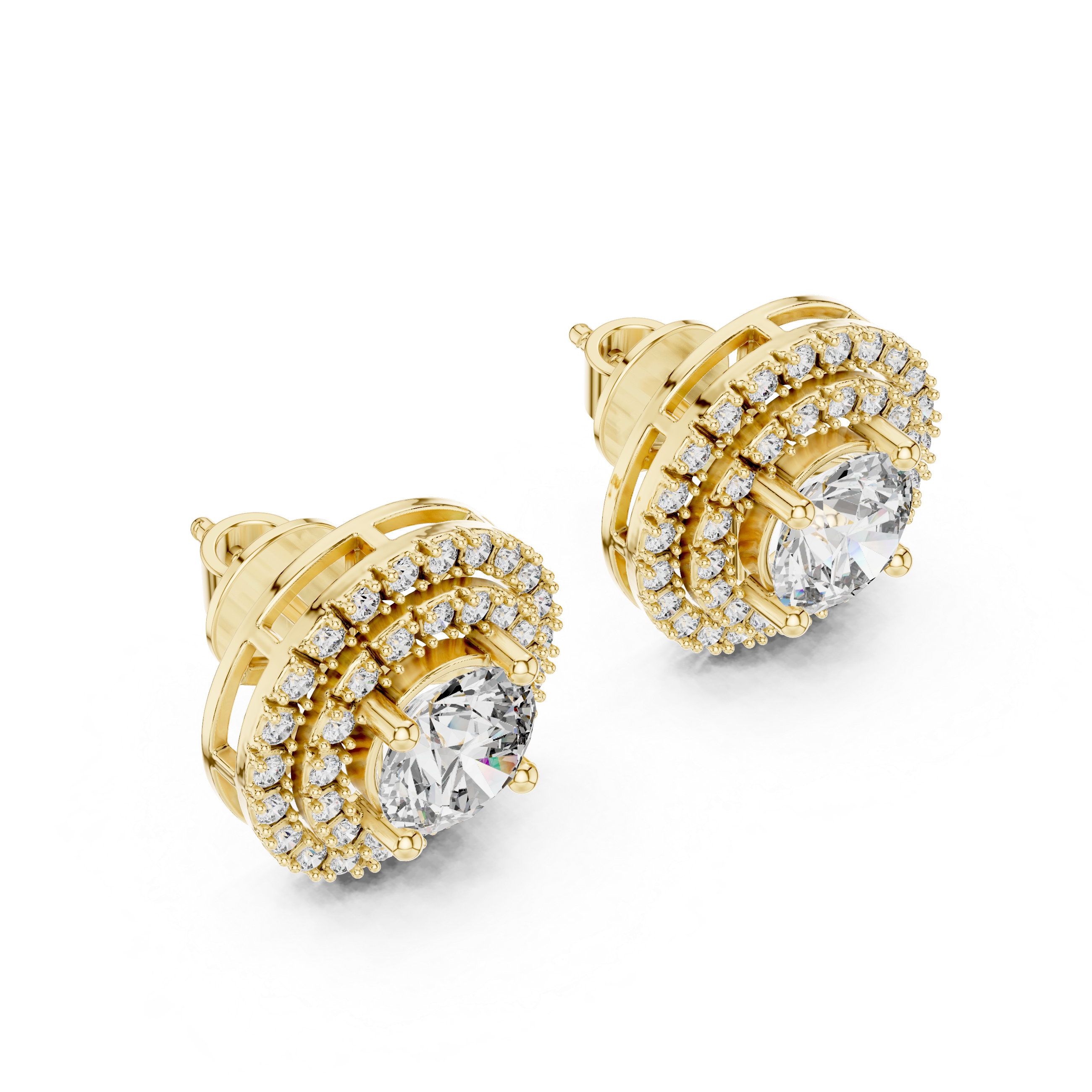 Rose Gold Double Halo Diamond Stud Earrings