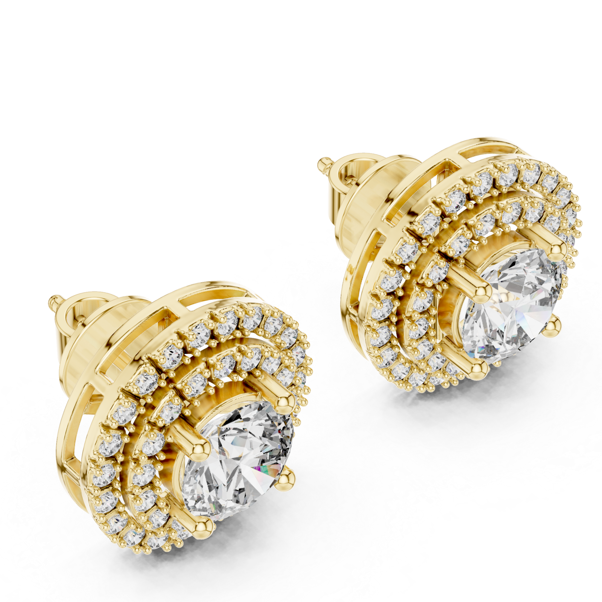 Rose Gold Double Halo Diamond Stud Earrings