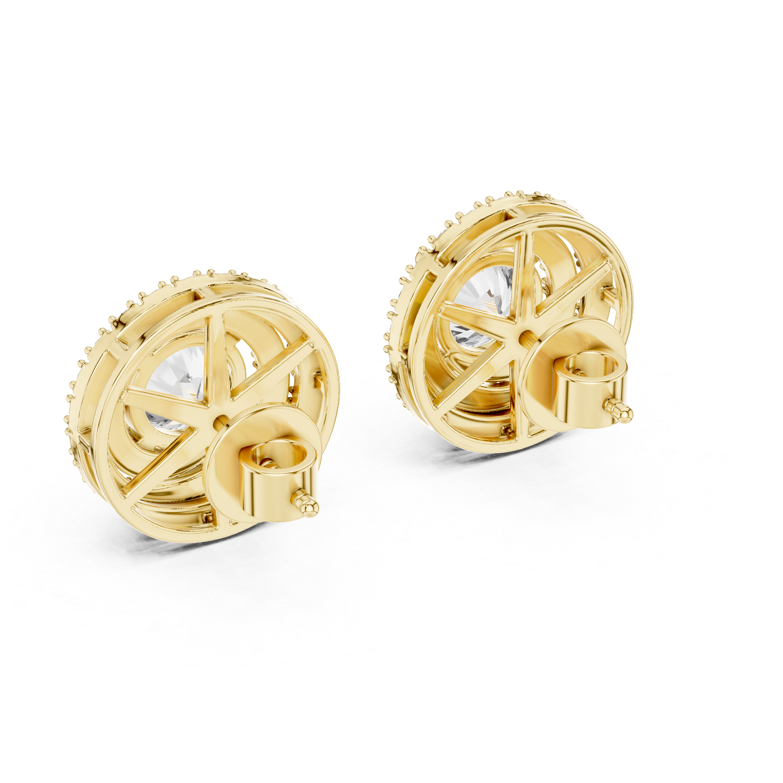 Rose Gold Double Halo Diamond Stud Earrings