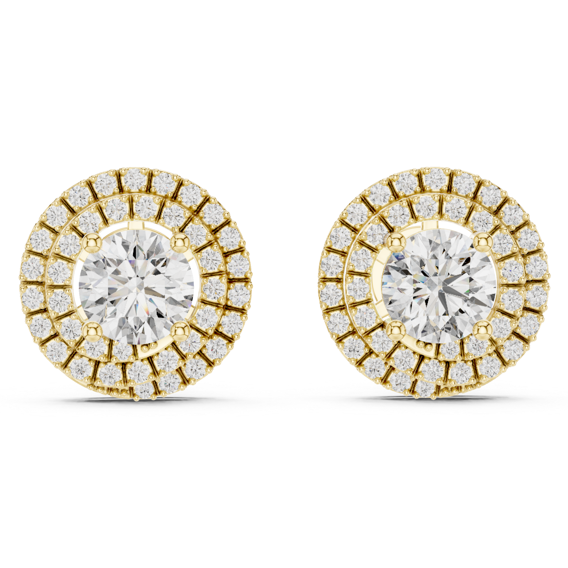 Rose Gold Double Halo Diamond Stud Earrings