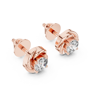 Rose Gold Diamond Stud Earrings with Braided Design