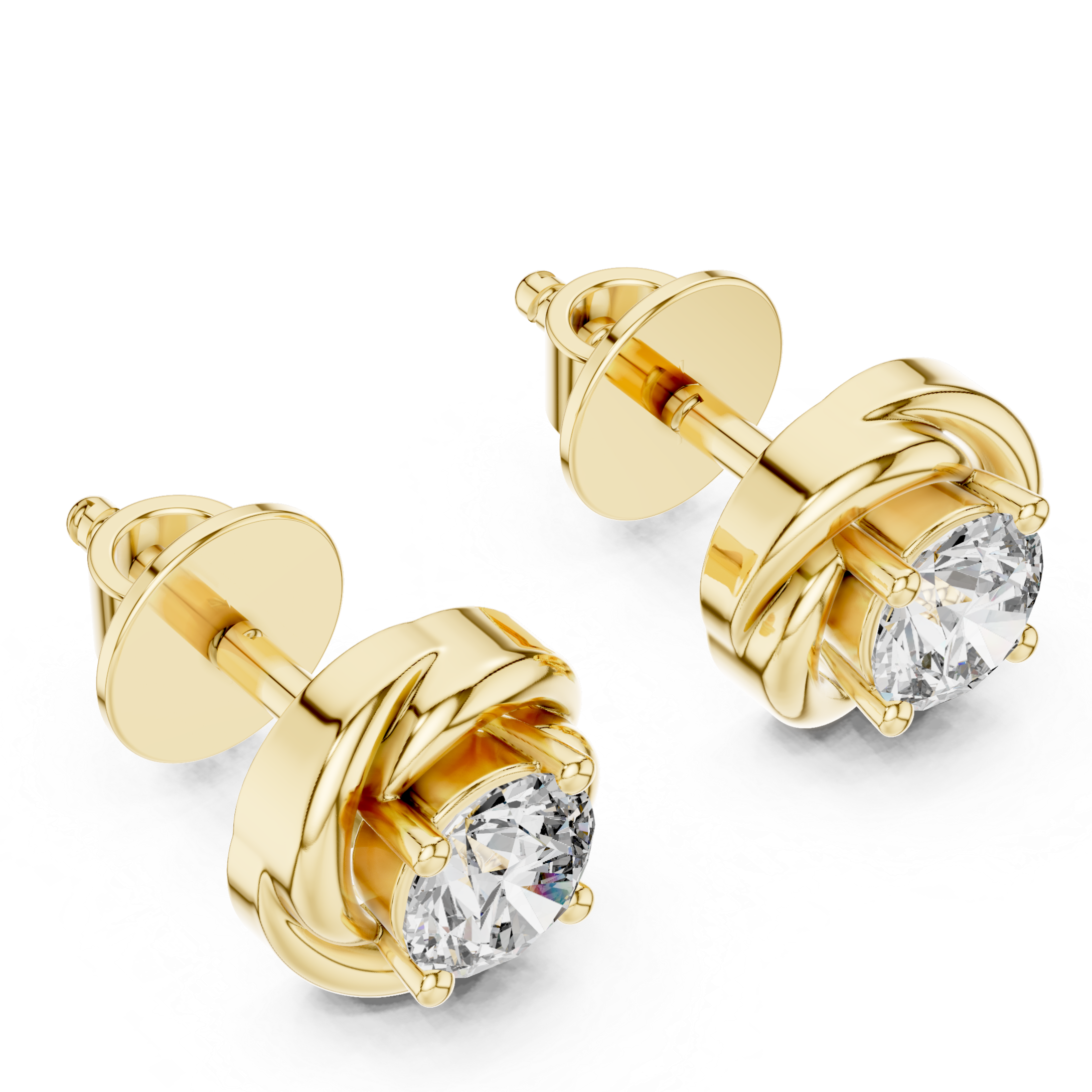 Rose Gold Diamond Stud Earrings with Braided Design