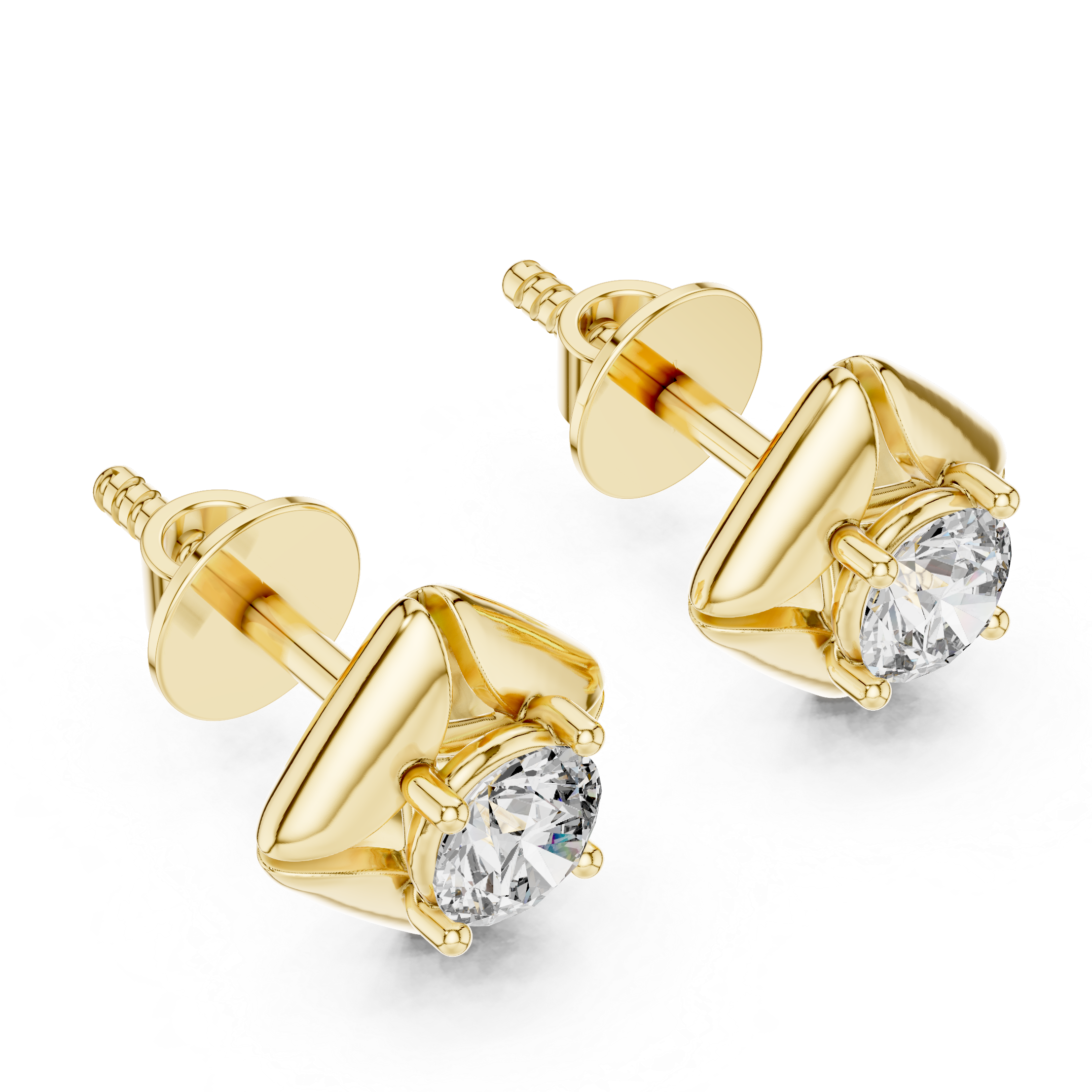 Rose Gold Diamond Stud Earrings with Geometric Setting