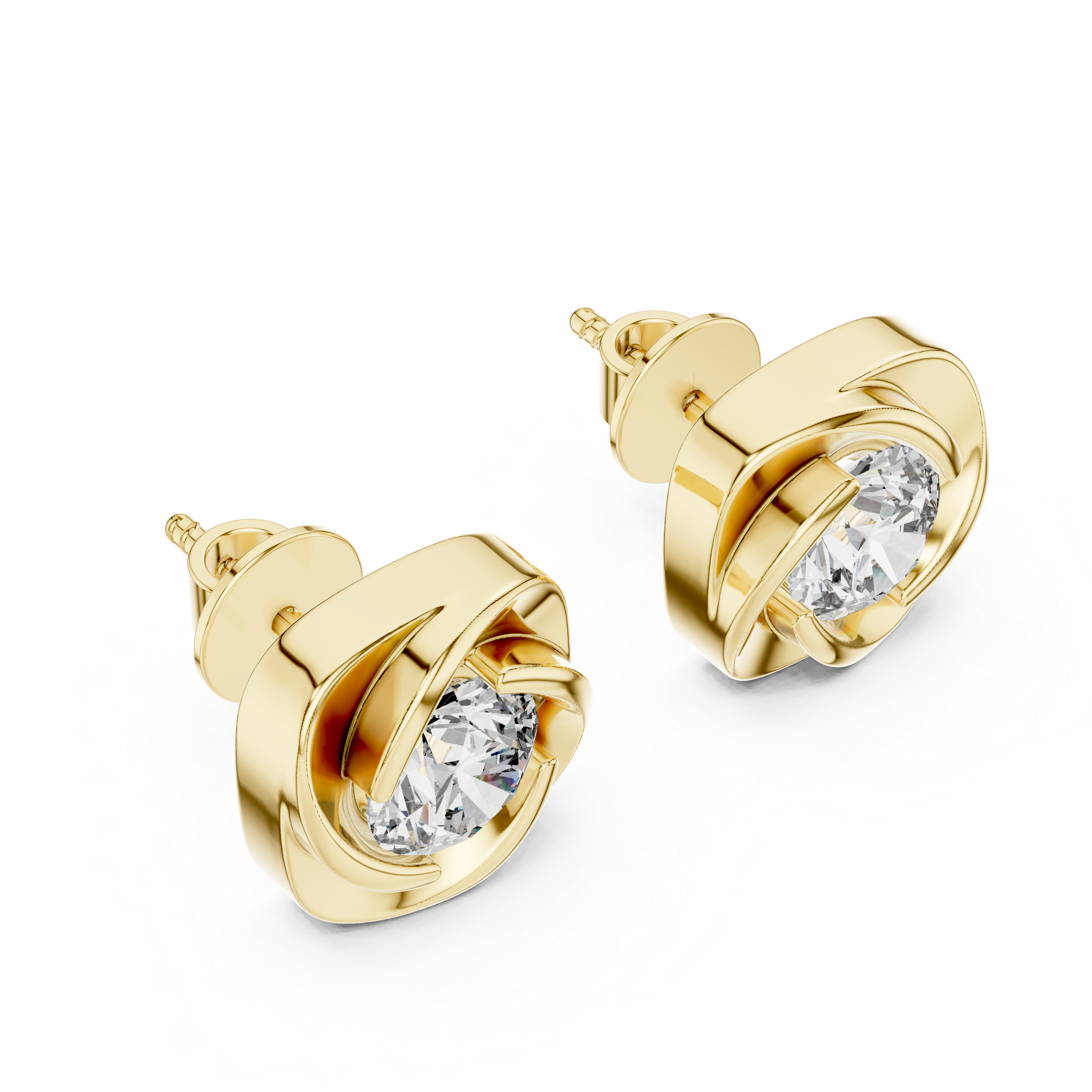 Diamond Stud Earrings with Swirl Design