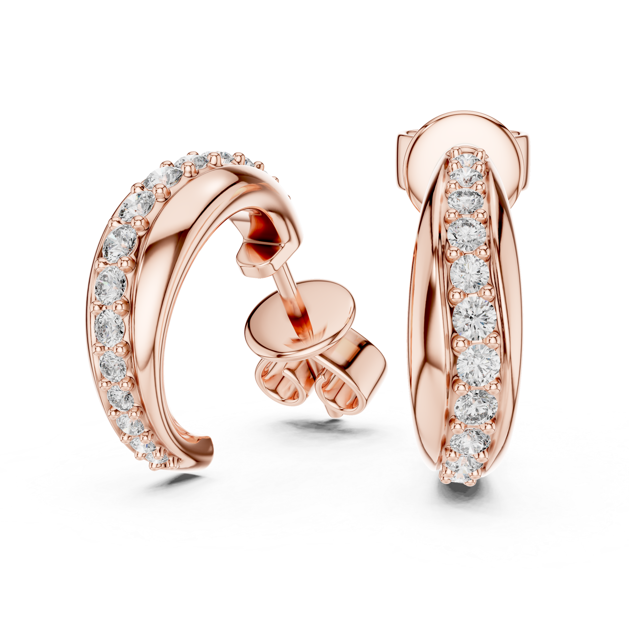 Rose gold diamond hoop earrings with stud backings