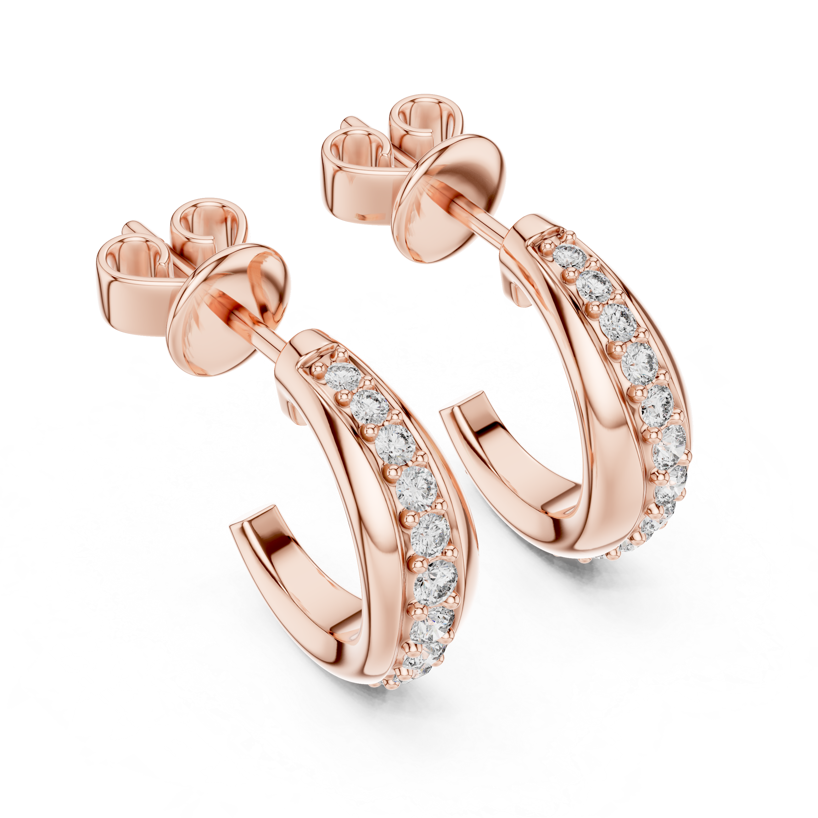 Rose gold diamond hoop earrings with stud backings