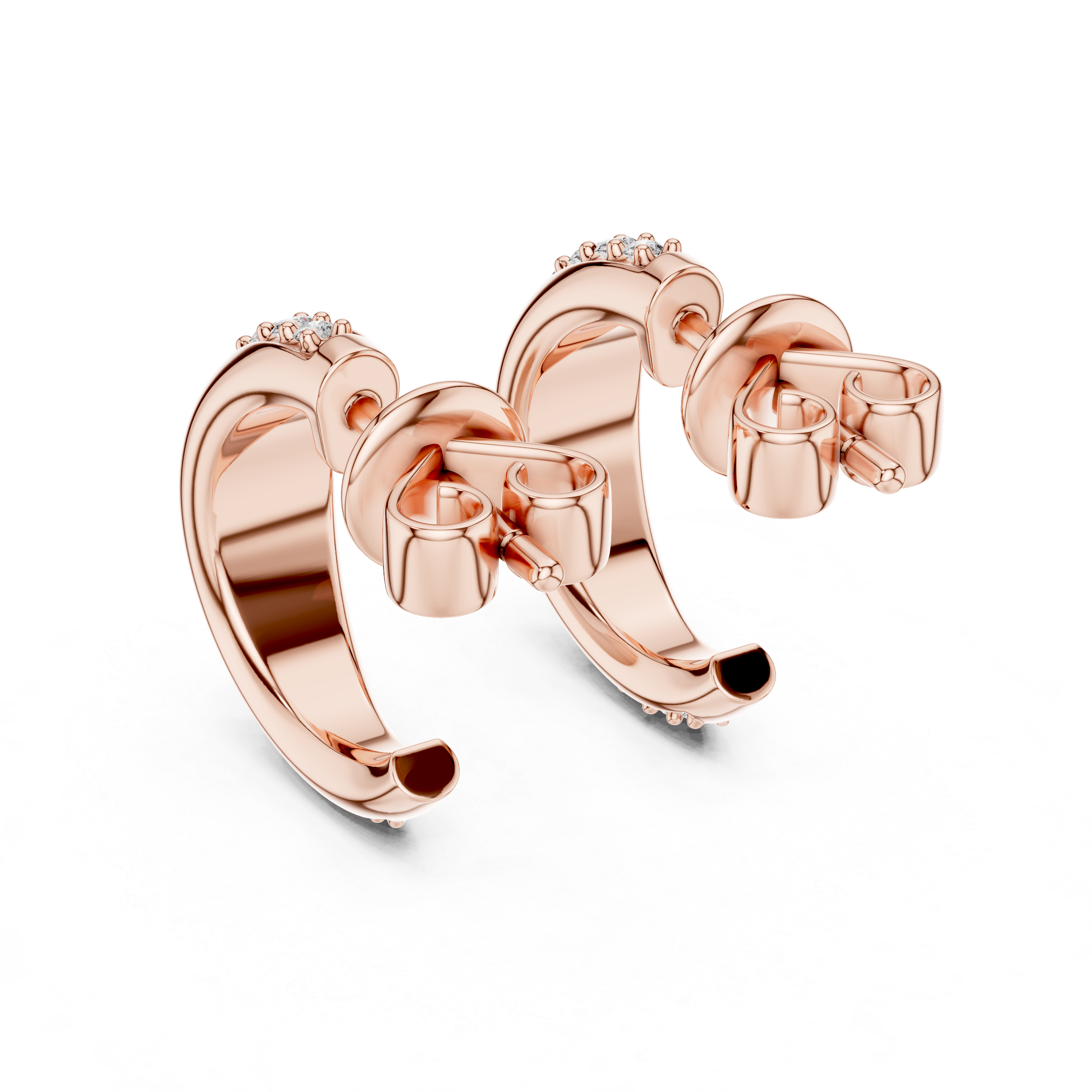 Rose gold diamond hoop earrings with stud backings