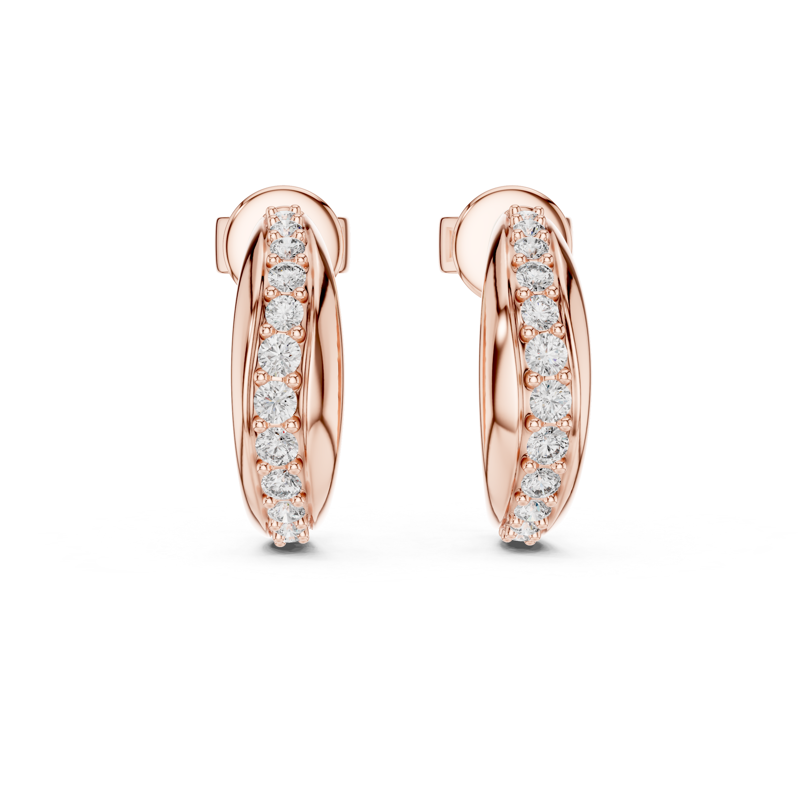 Rose gold diamond hoop earrings with stud backings
