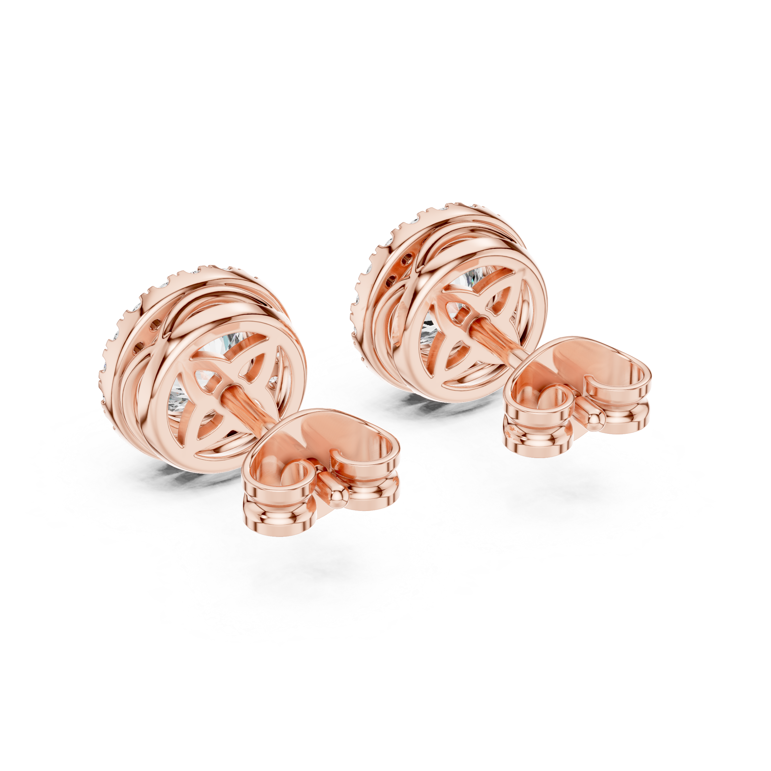 Halo Stud Earrings with Round Brilliant Cut Diamonds