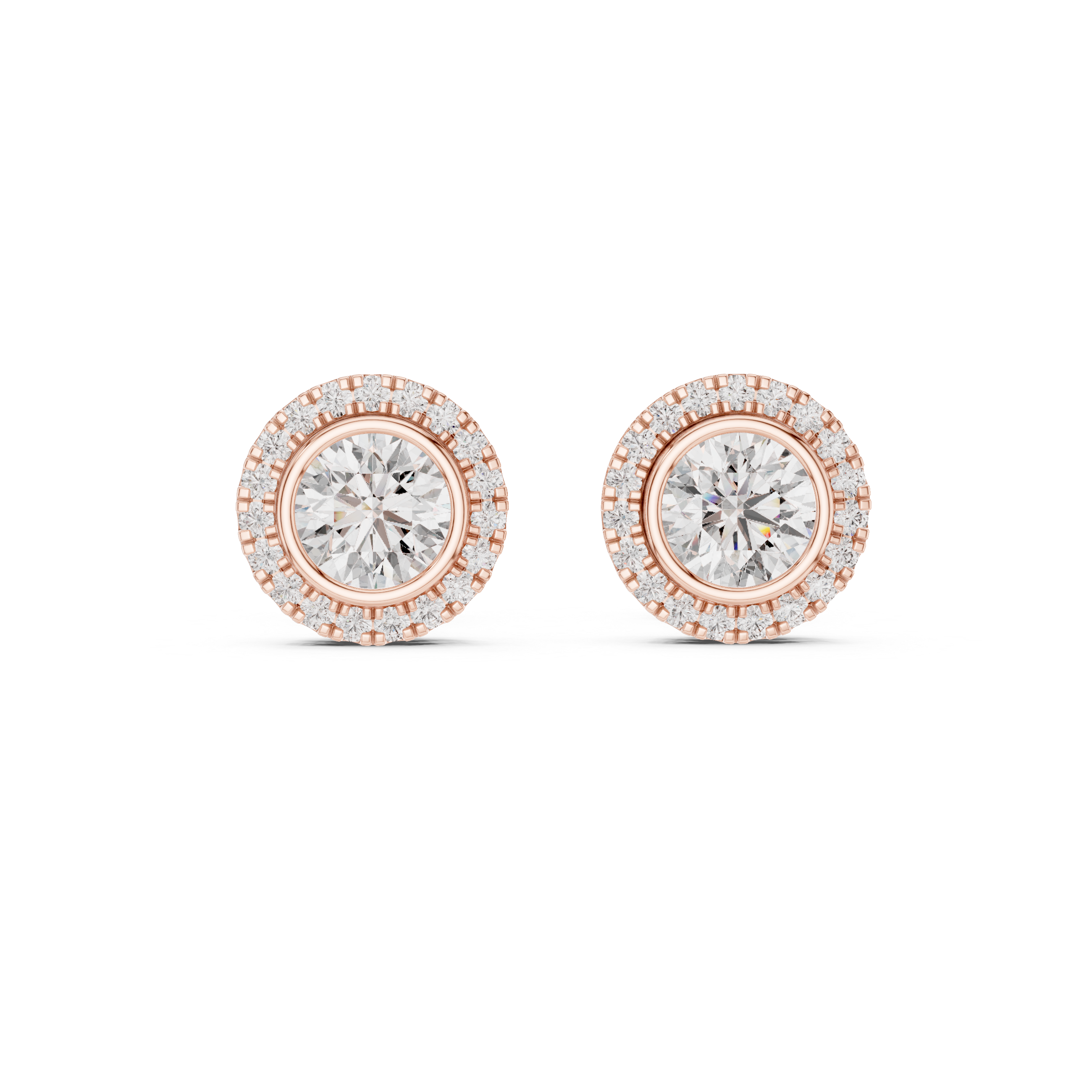 Halo Stud Earrings with Round Brilliant Cut Diamonds