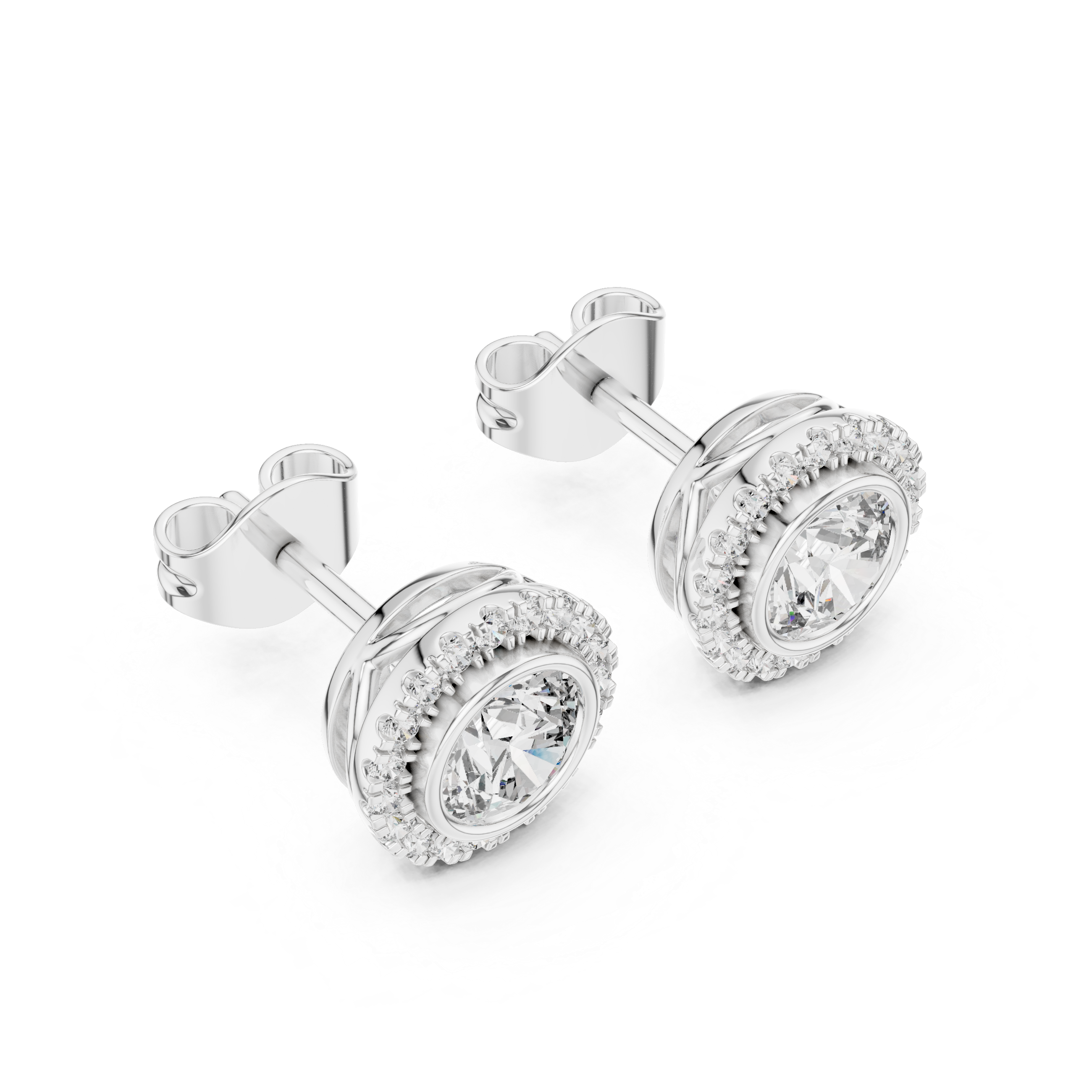 Halo Stud Earrings with Round Brilliant Cut Diamonds