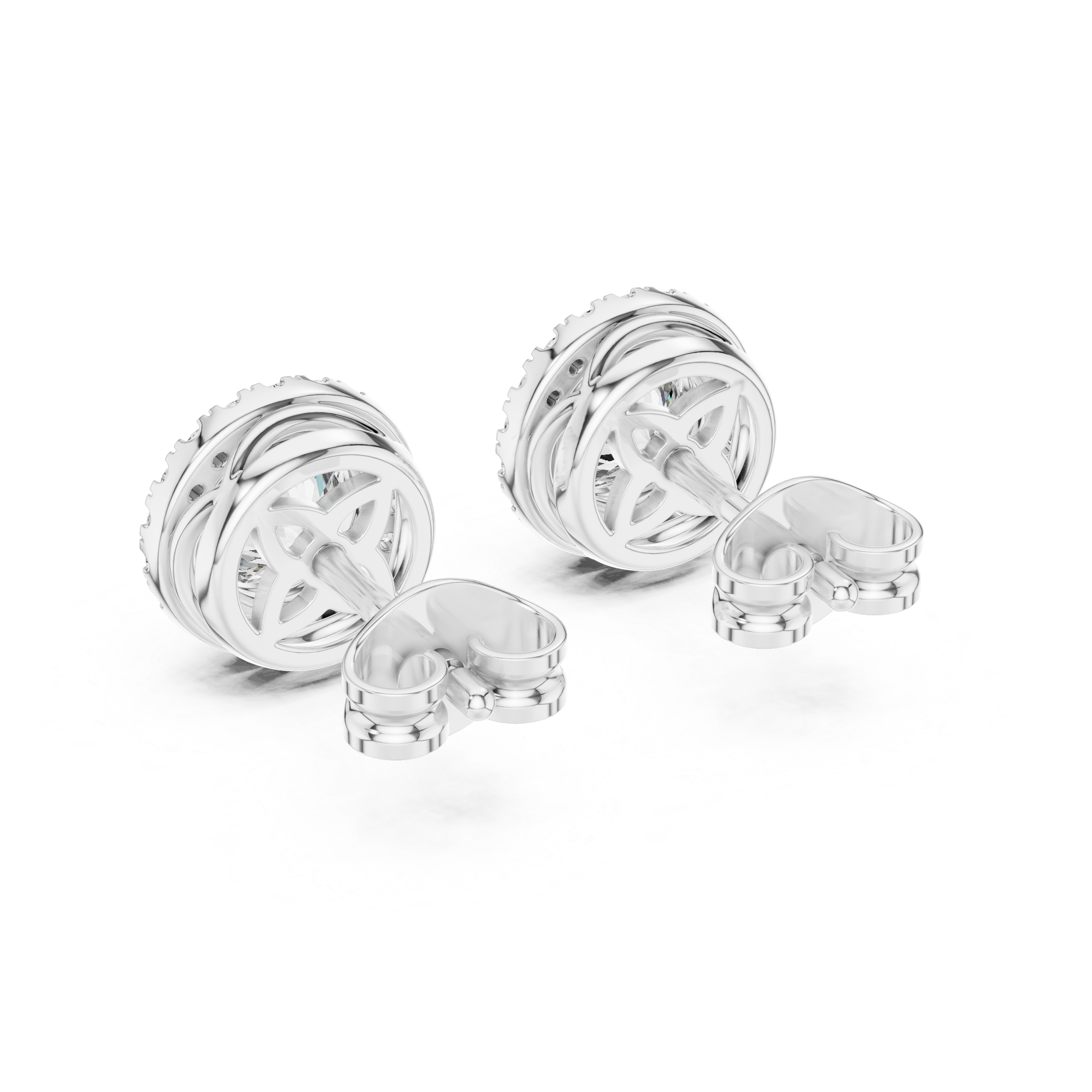 Halo Stud Earrings with Round Brilliant Cut Diamonds