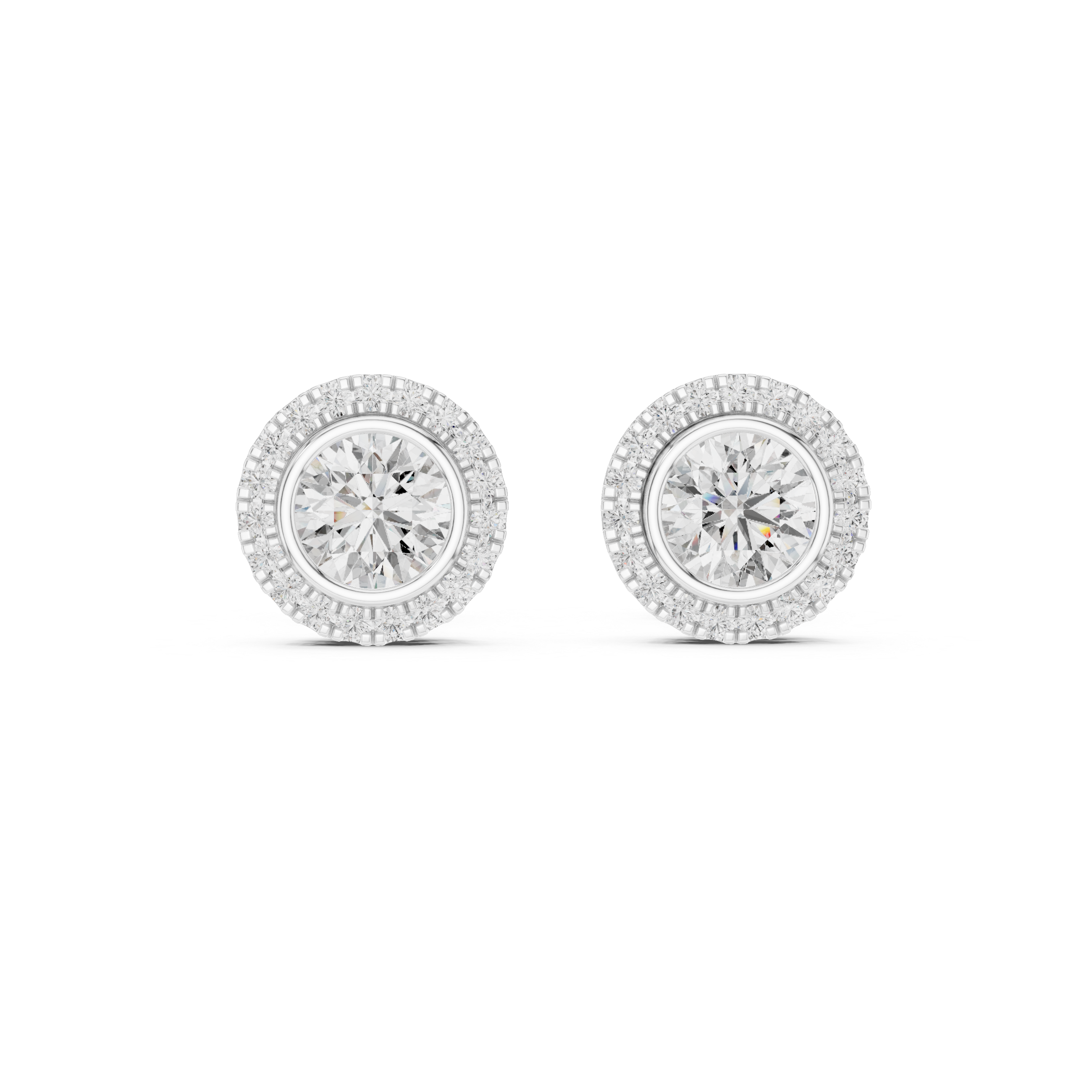 Halo Stud Earrings with Round Brilliant Cut Diamonds