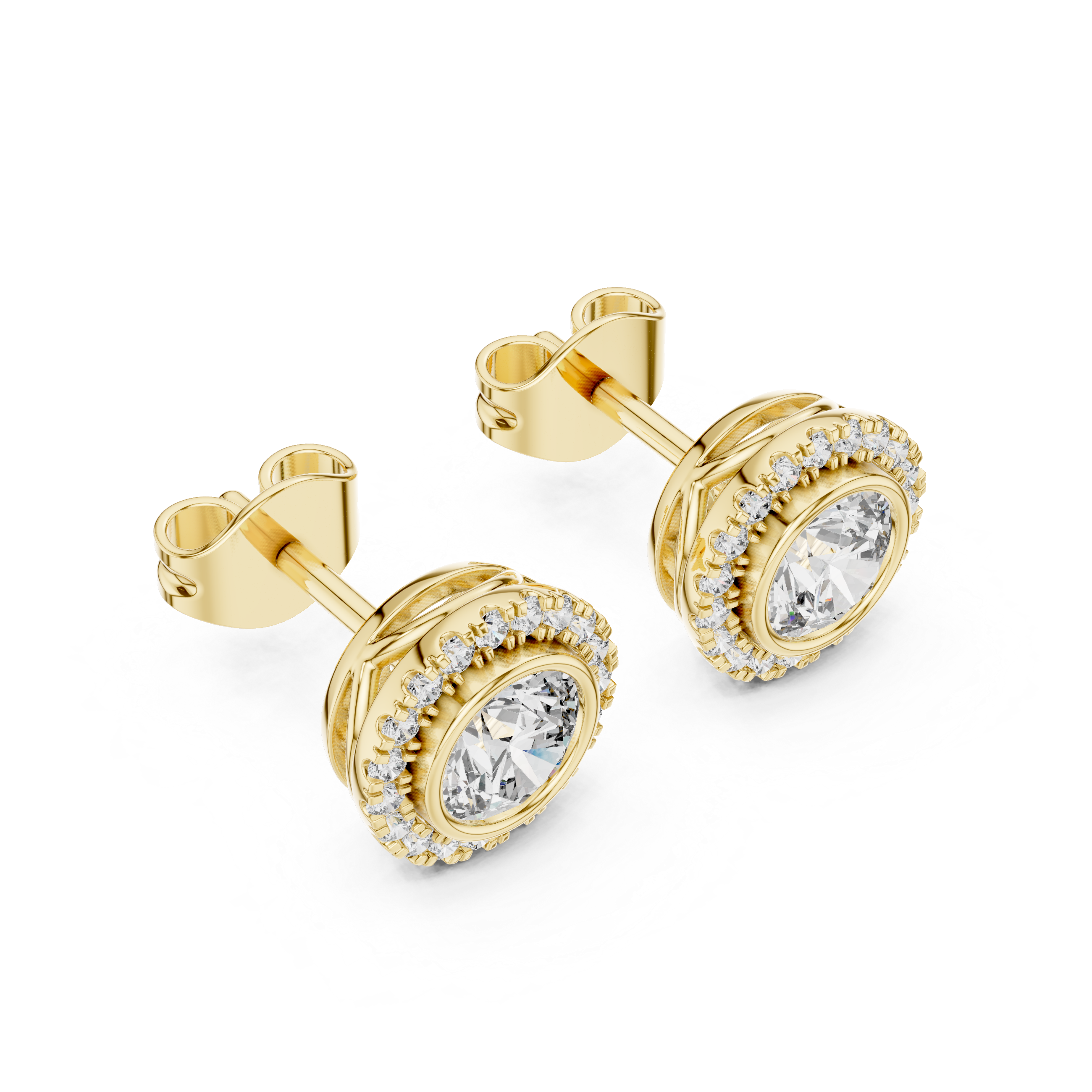 Halo Stud Earrings with Round Brilliant Cut Diamonds