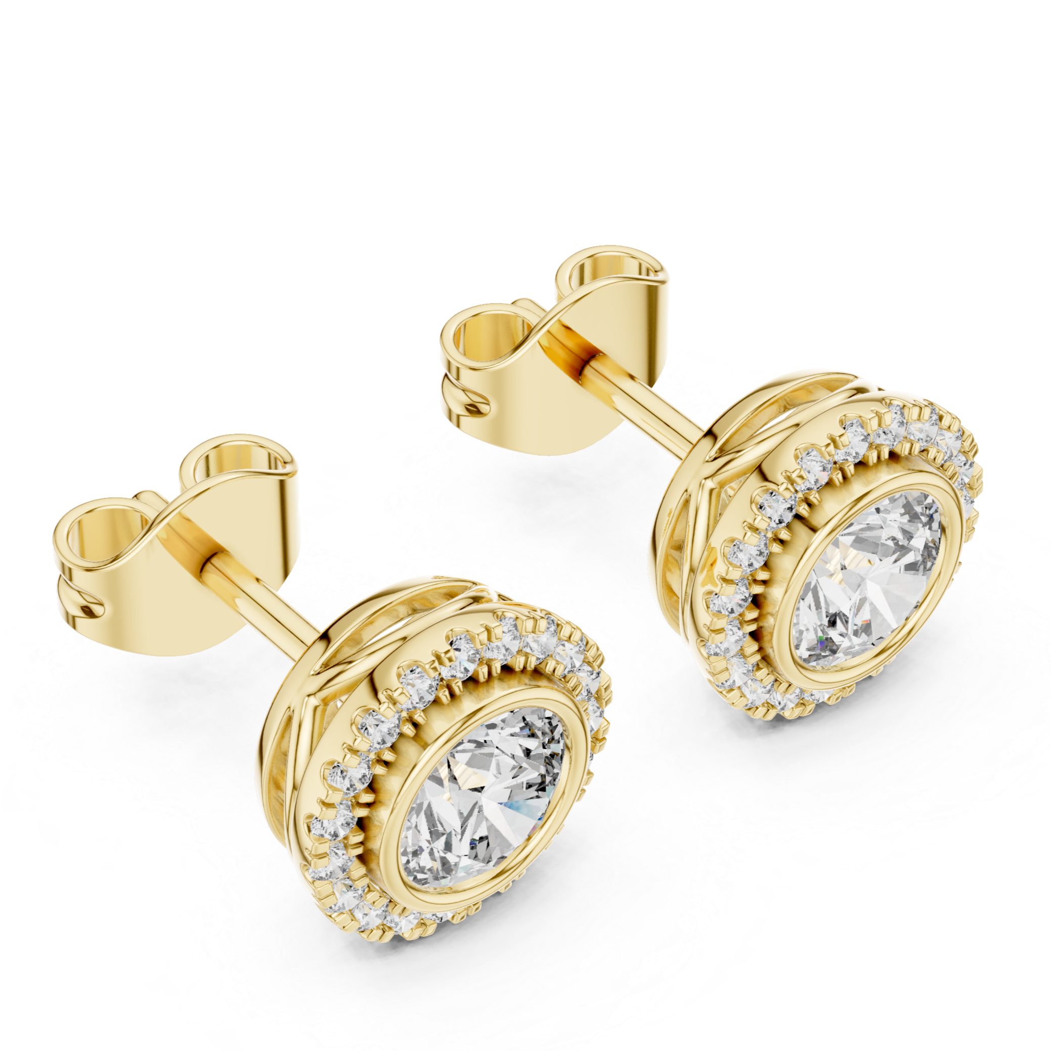 Halo Stud Earrings with Round Brilliant Cut Diamonds