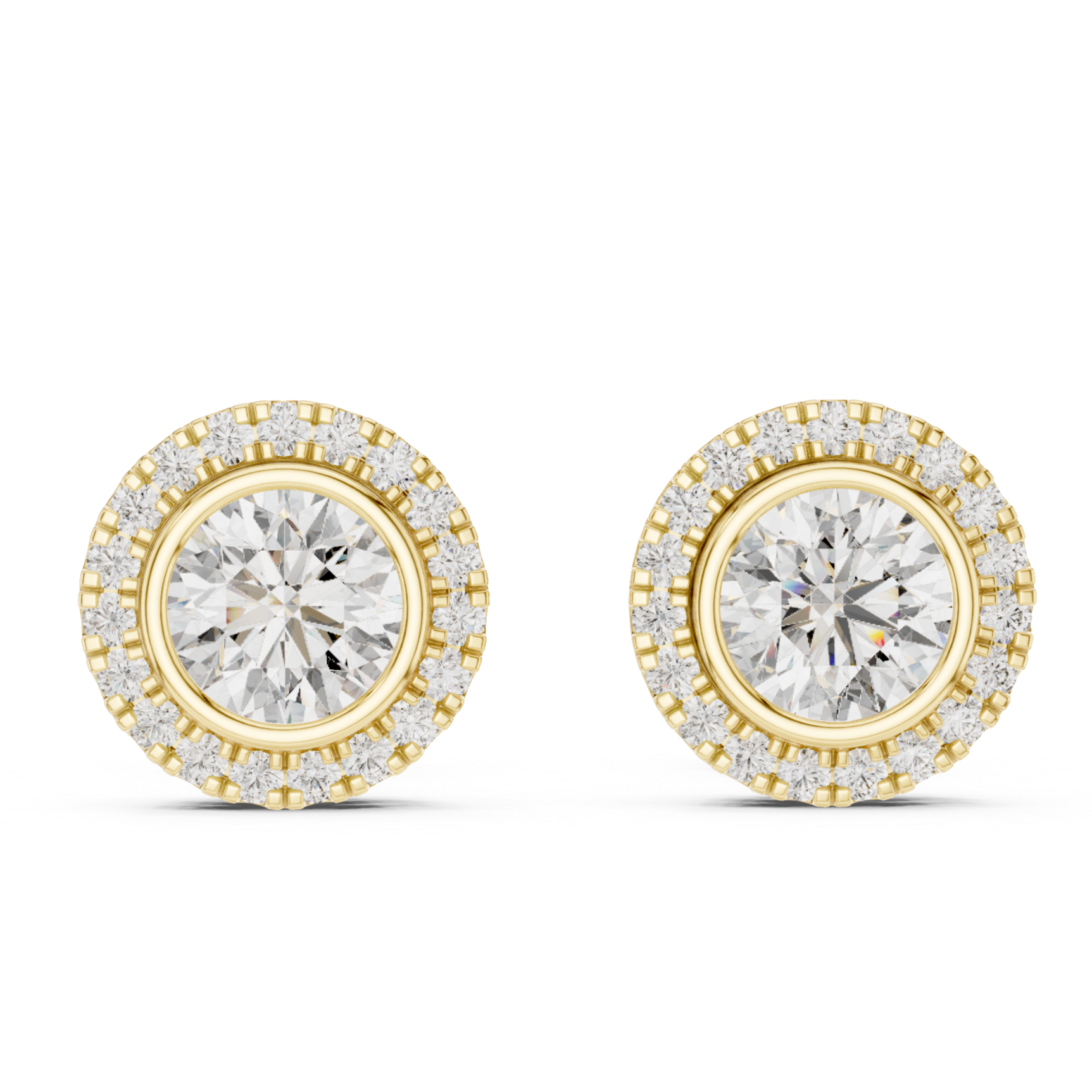 Halo Stud Earrings with Round Brilliant Cut Diamonds