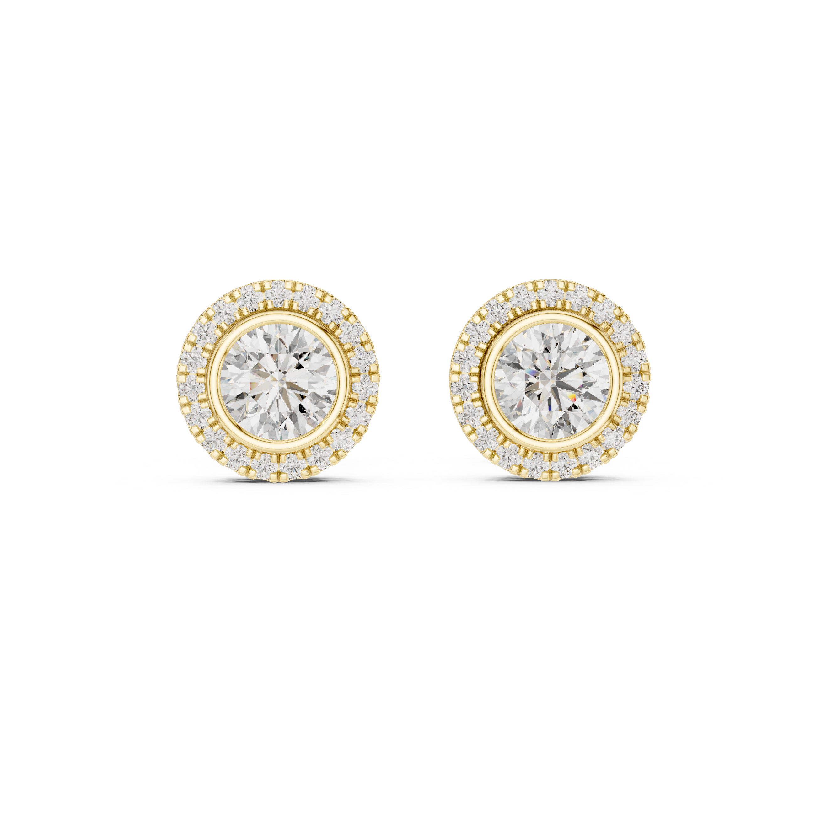 Halo Stud Earrings with Round Brilliant Cut Diamonds