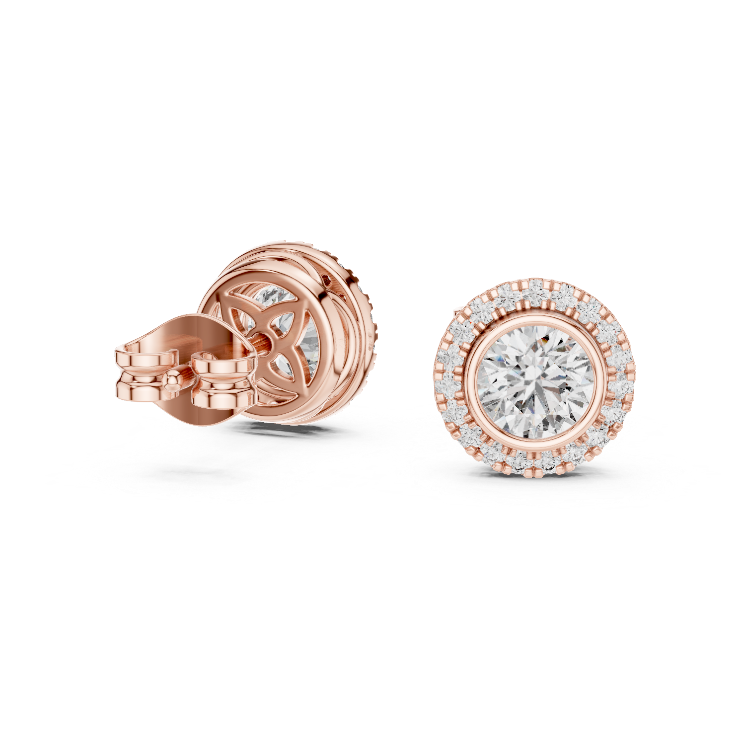 Halo Stud Earrings with Round Brilliant Cut Diamonds