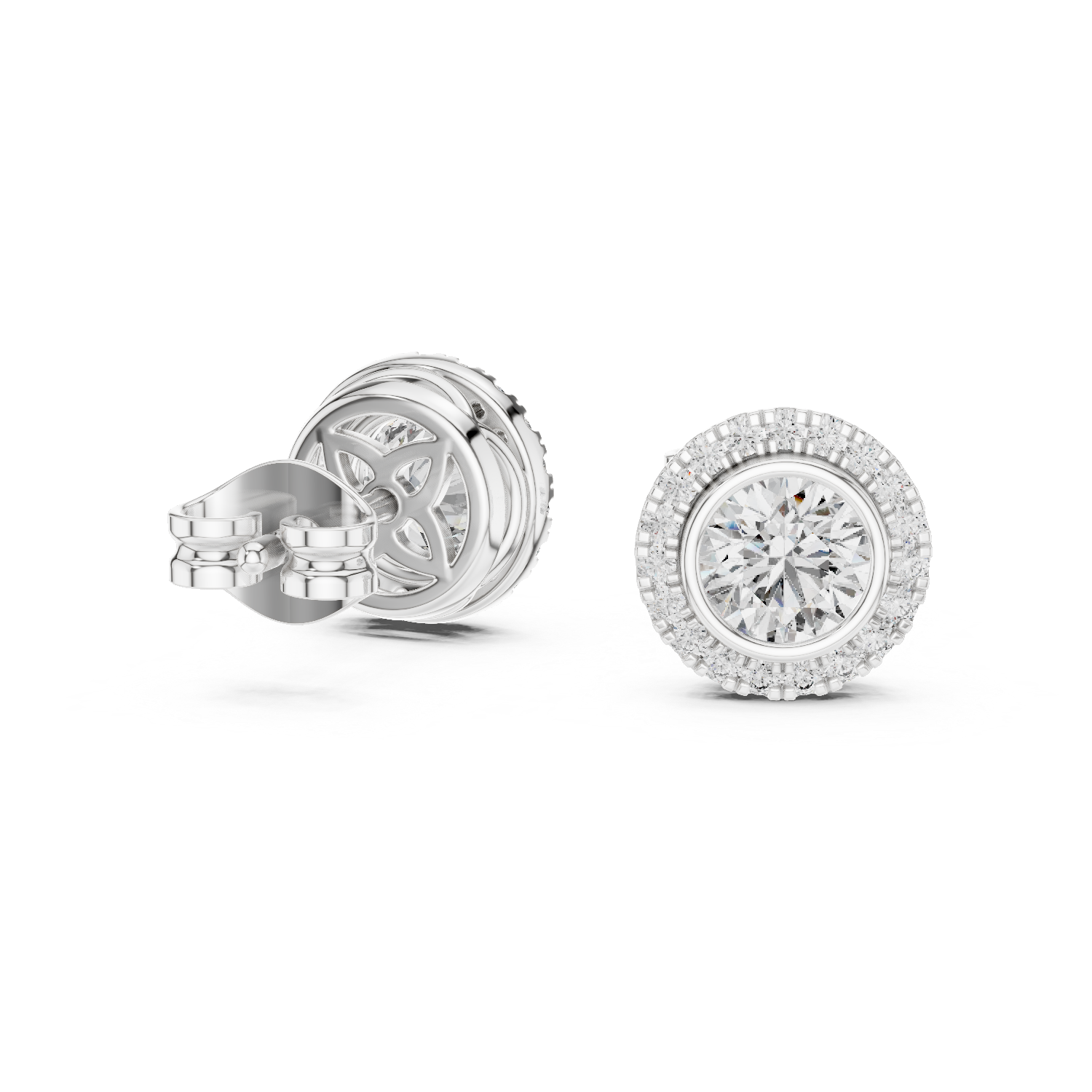 Halo Stud Earrings with Round Brilliant Cut Diamonds