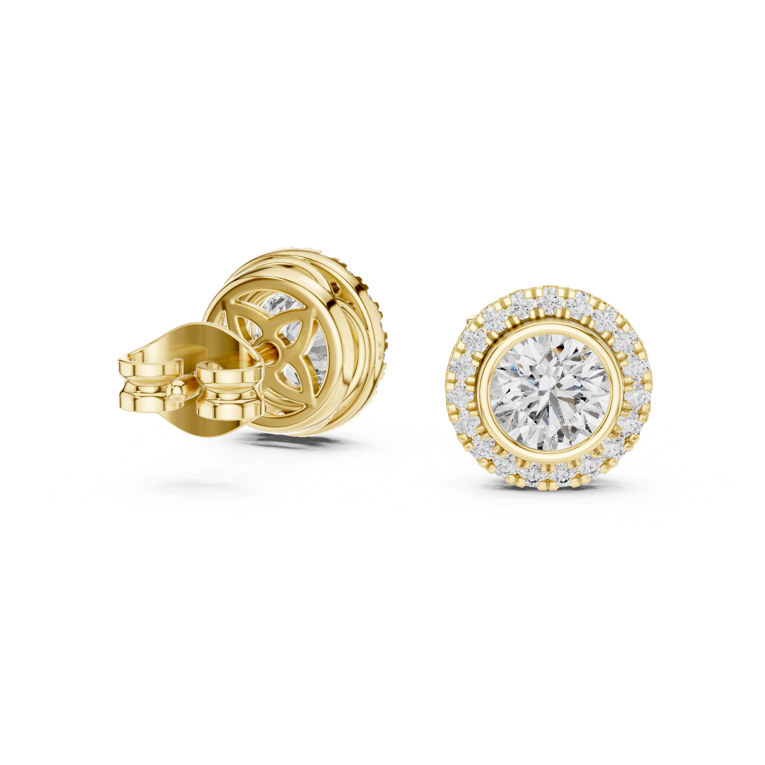 Halo Stud Earrings with Round Brilliant Cut Diamonds