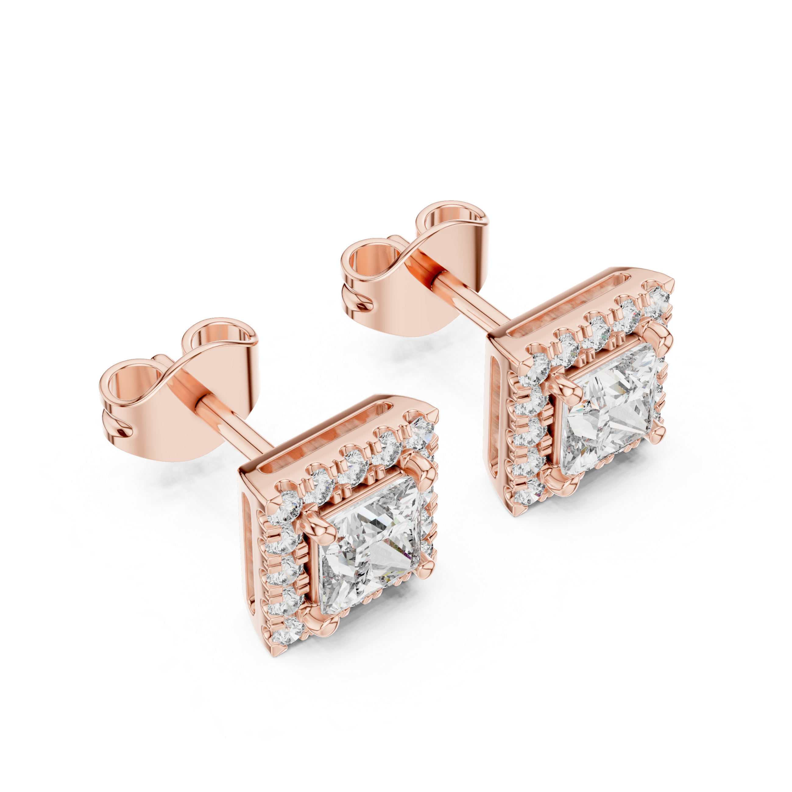 Radiant Halo Square Stud Earrings