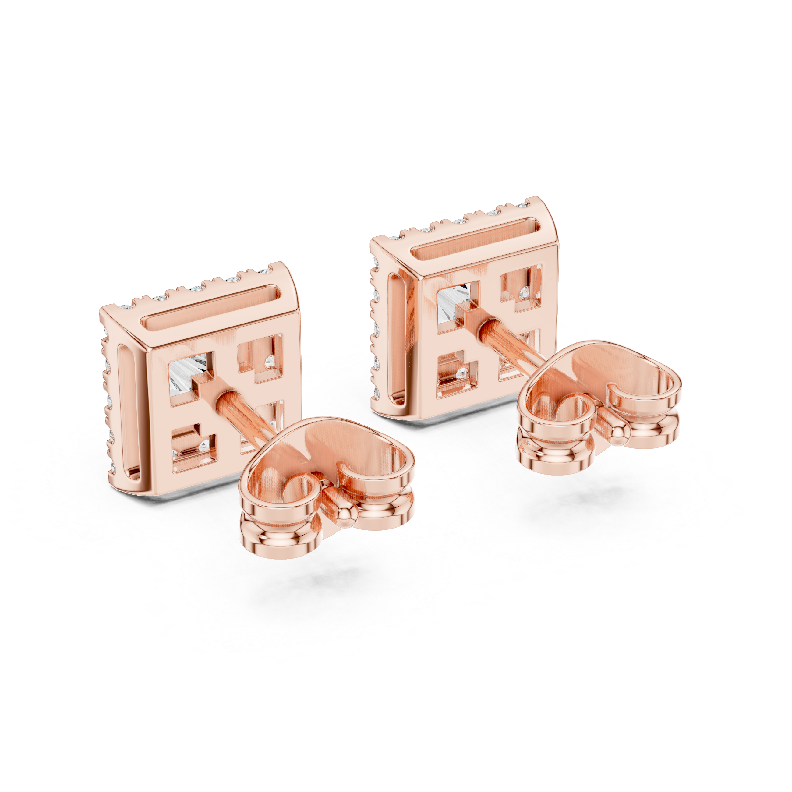 Radiant Halo Square Stud Earrings