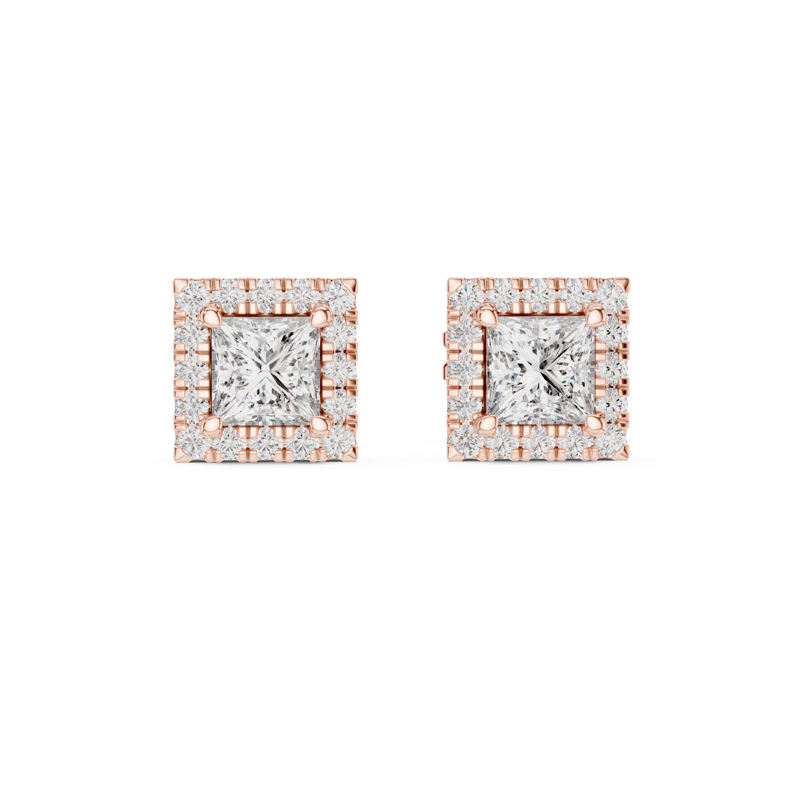 Radiant Halo Square Stud Earrings