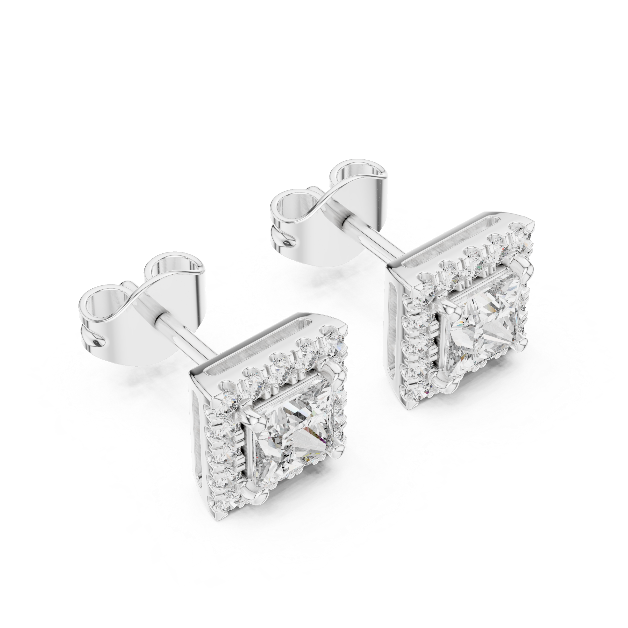 Radiant Halo Square Stud Earrings