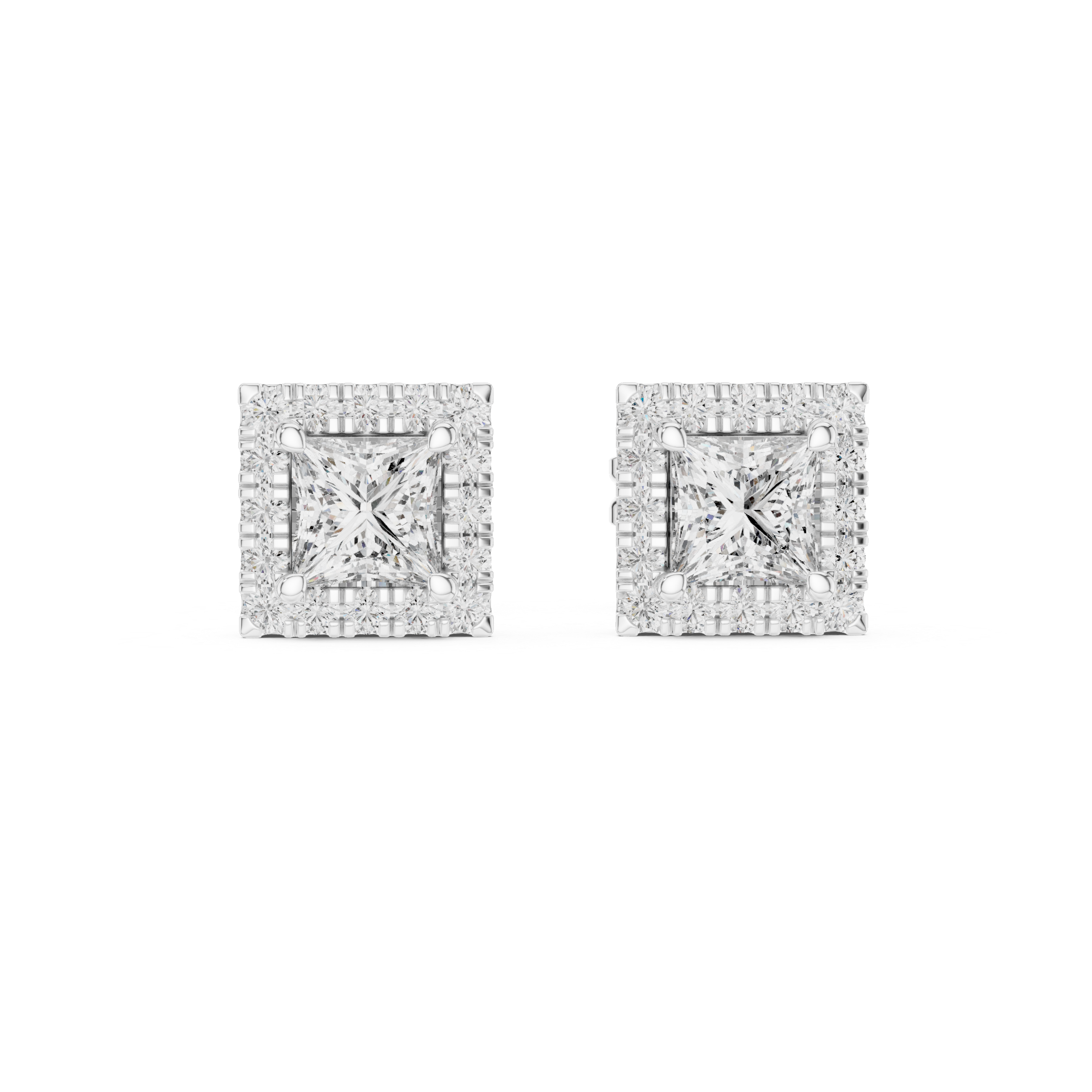 Radiant Halo Square Stud Earrings