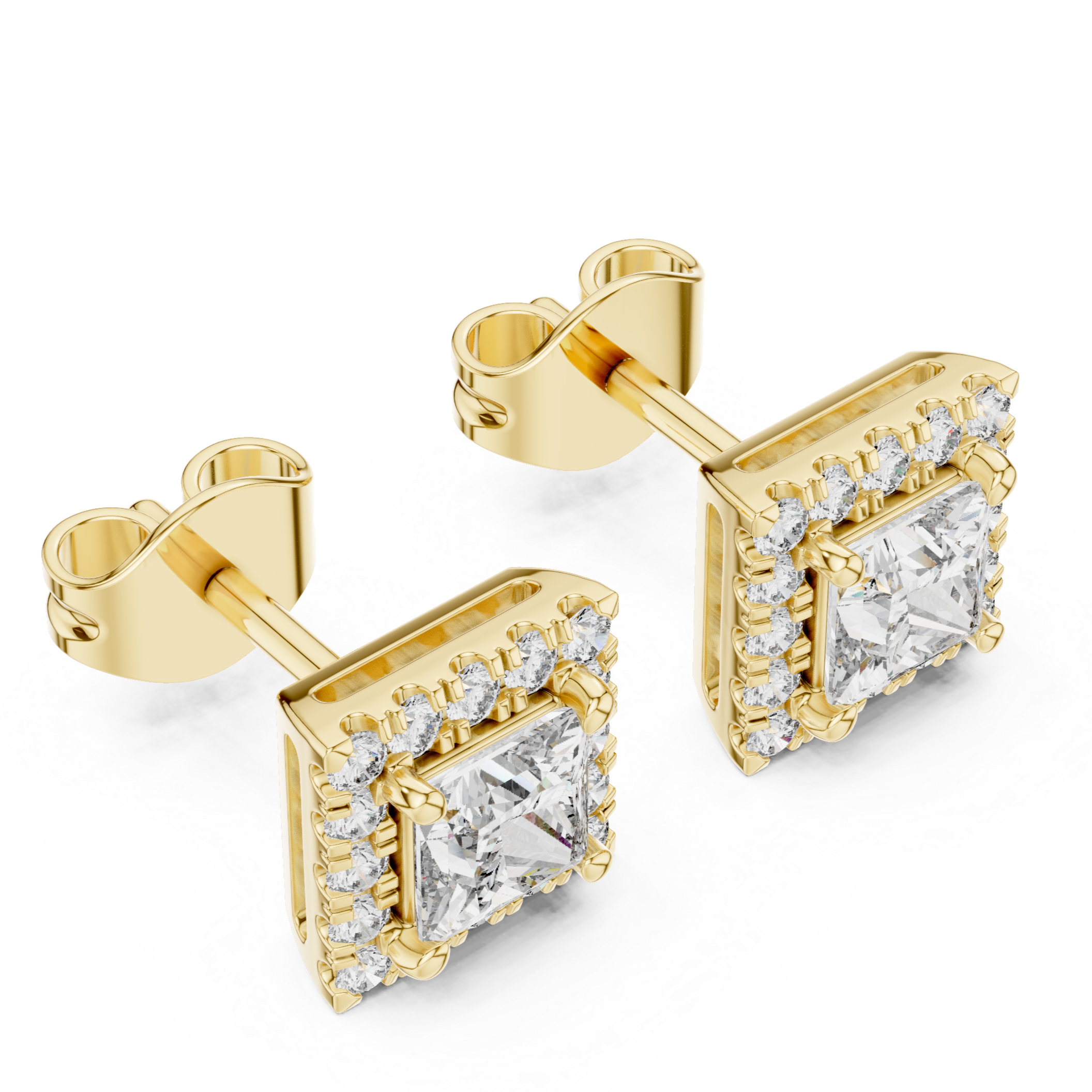 Radiant Halo Square Stud Earrings