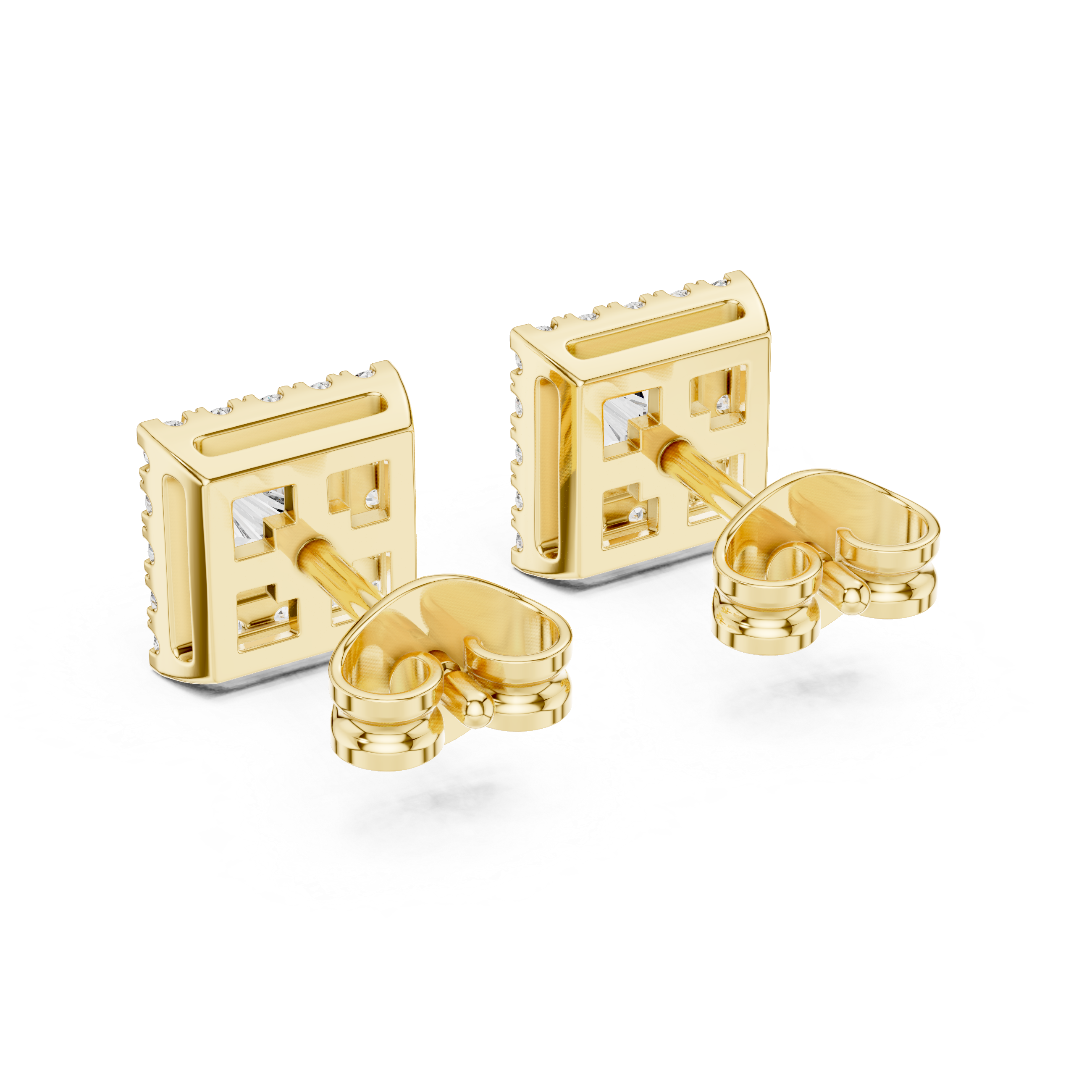 Radiant Halo Square Stud Earrings