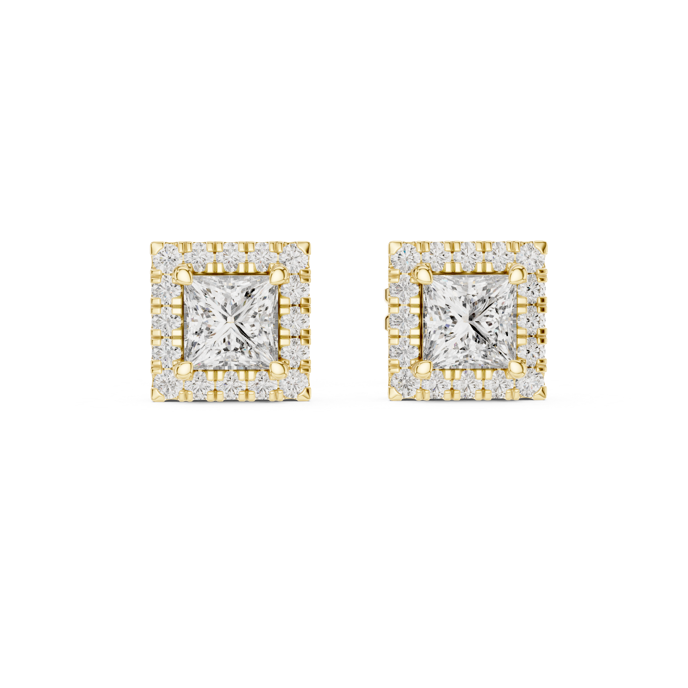 Radiant Halo Square Stud Earrings