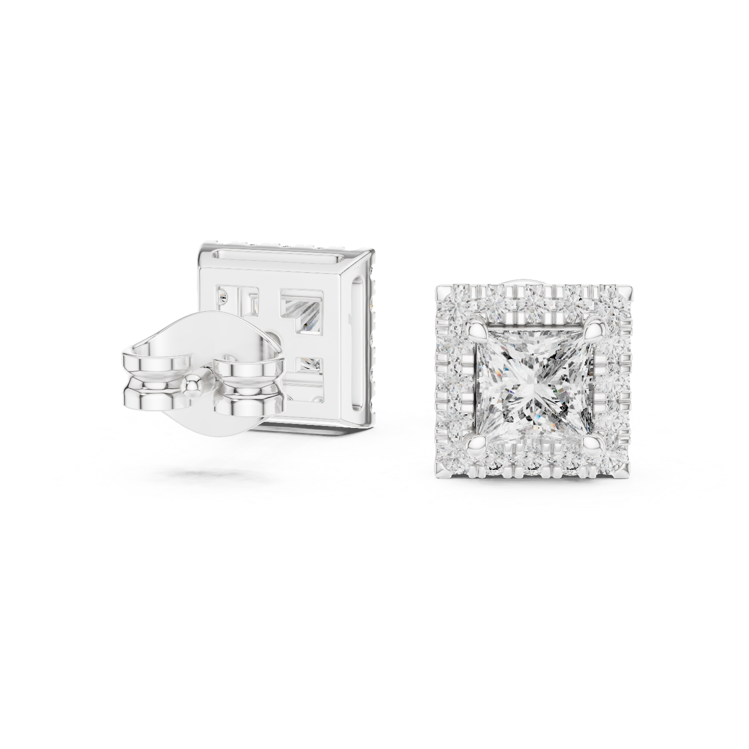 Radiant Halo Square Stud Earrings
