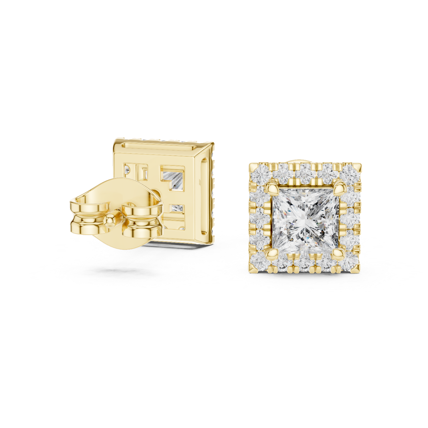 Radiant Halo Square Stud Earrings